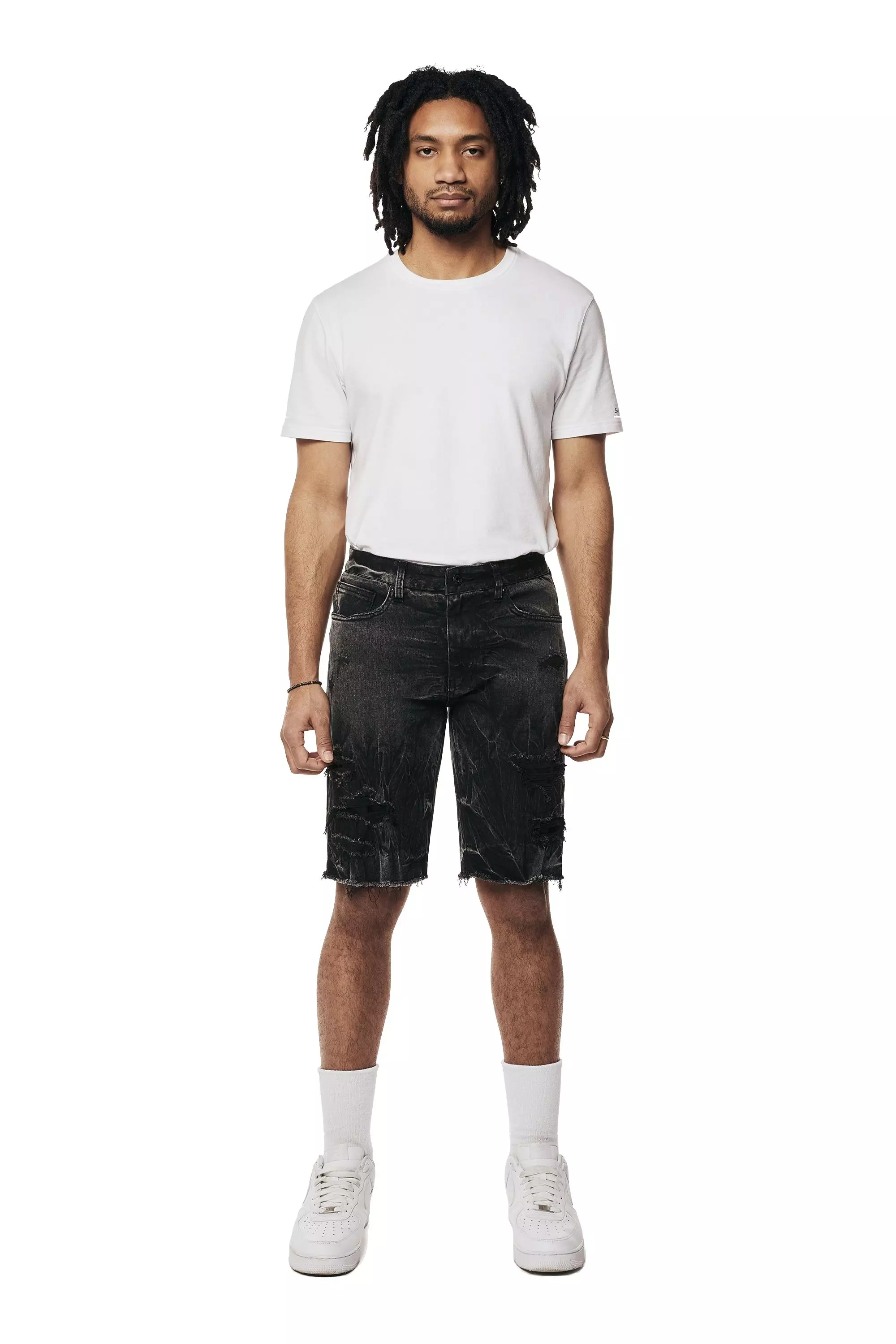 Smoke Rise Men's Black Matrix Denim Shorts - BLACK