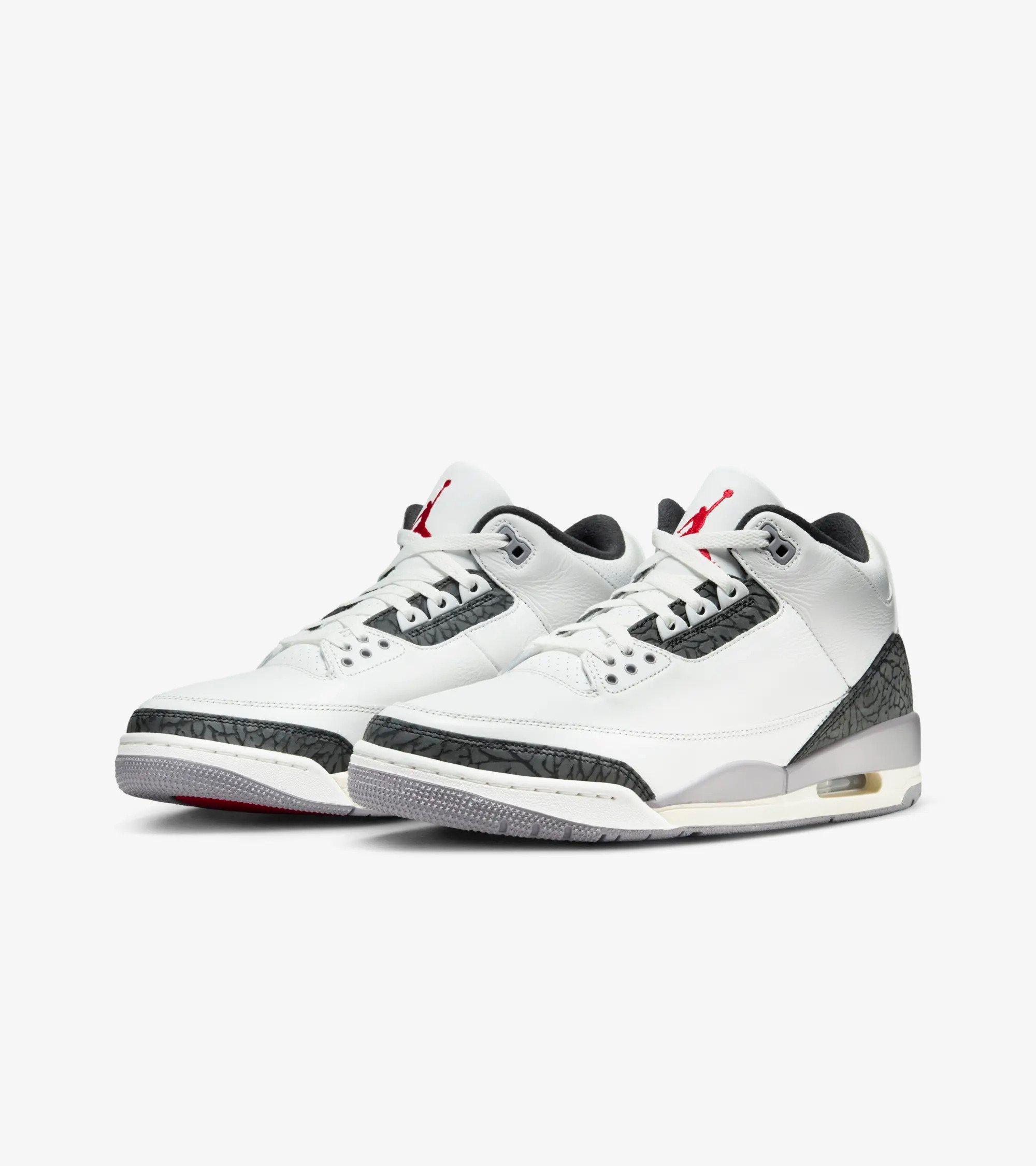 Jordan 3 Retro "Cement Grey" Men's Shoe - SUMMIT WHITE/FIRE RED/CEMENT GREY Thumbnail View 3