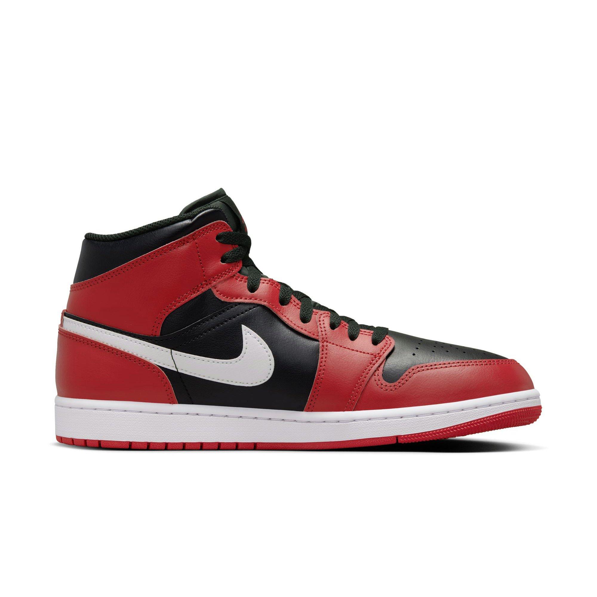 Jordan 1 Mid Men's "Black/White/Gym Red" Shoe