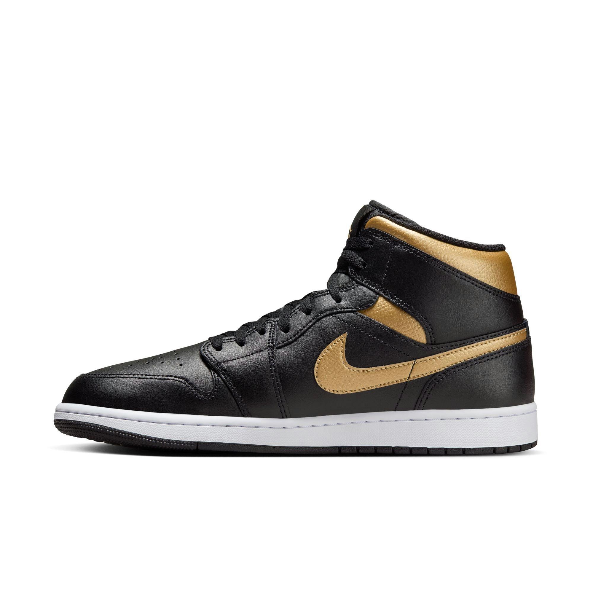 Jordan 1 Mid Men's "Black/Metallic Gold/White" Shoe