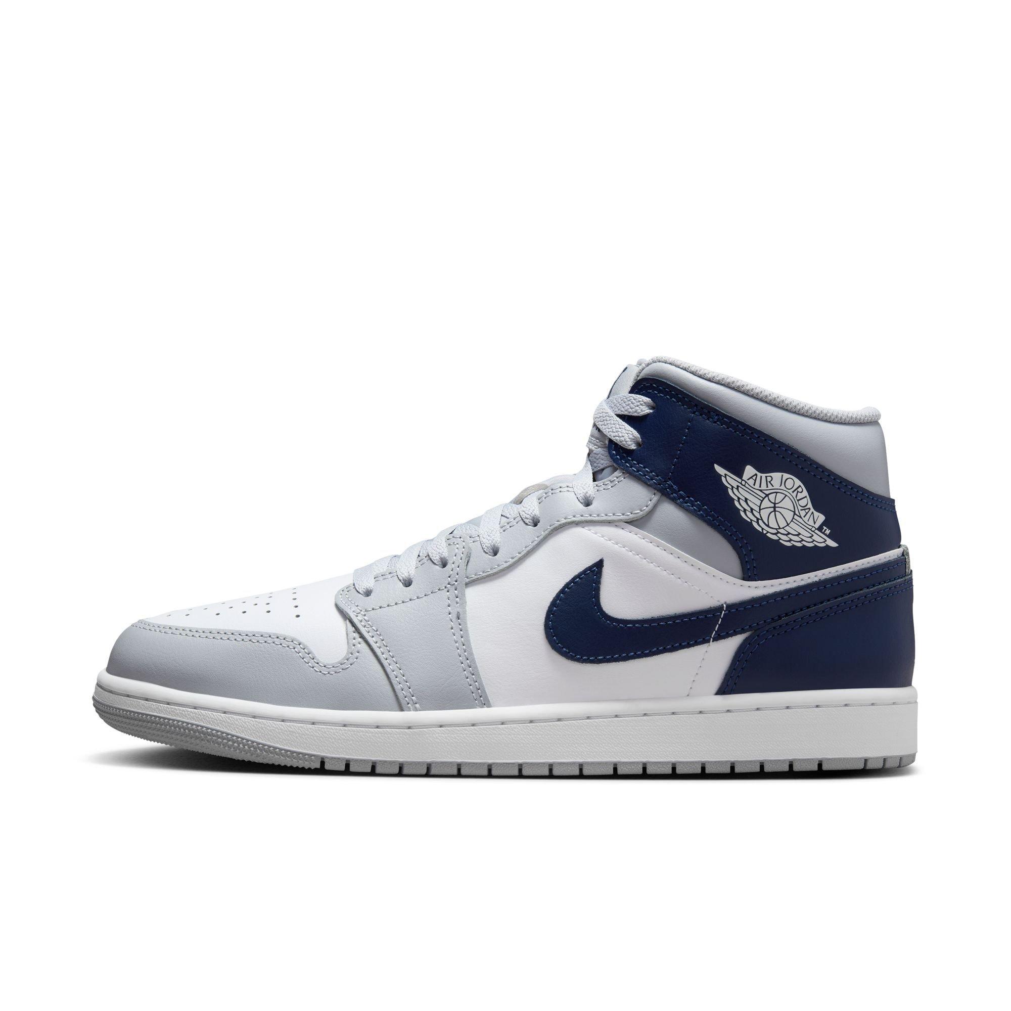 Jordan 1 Mid "White/Midnight Navy/Wolf Grey" Men's Shoe - WHITE/NAVY Thumbnail View 3