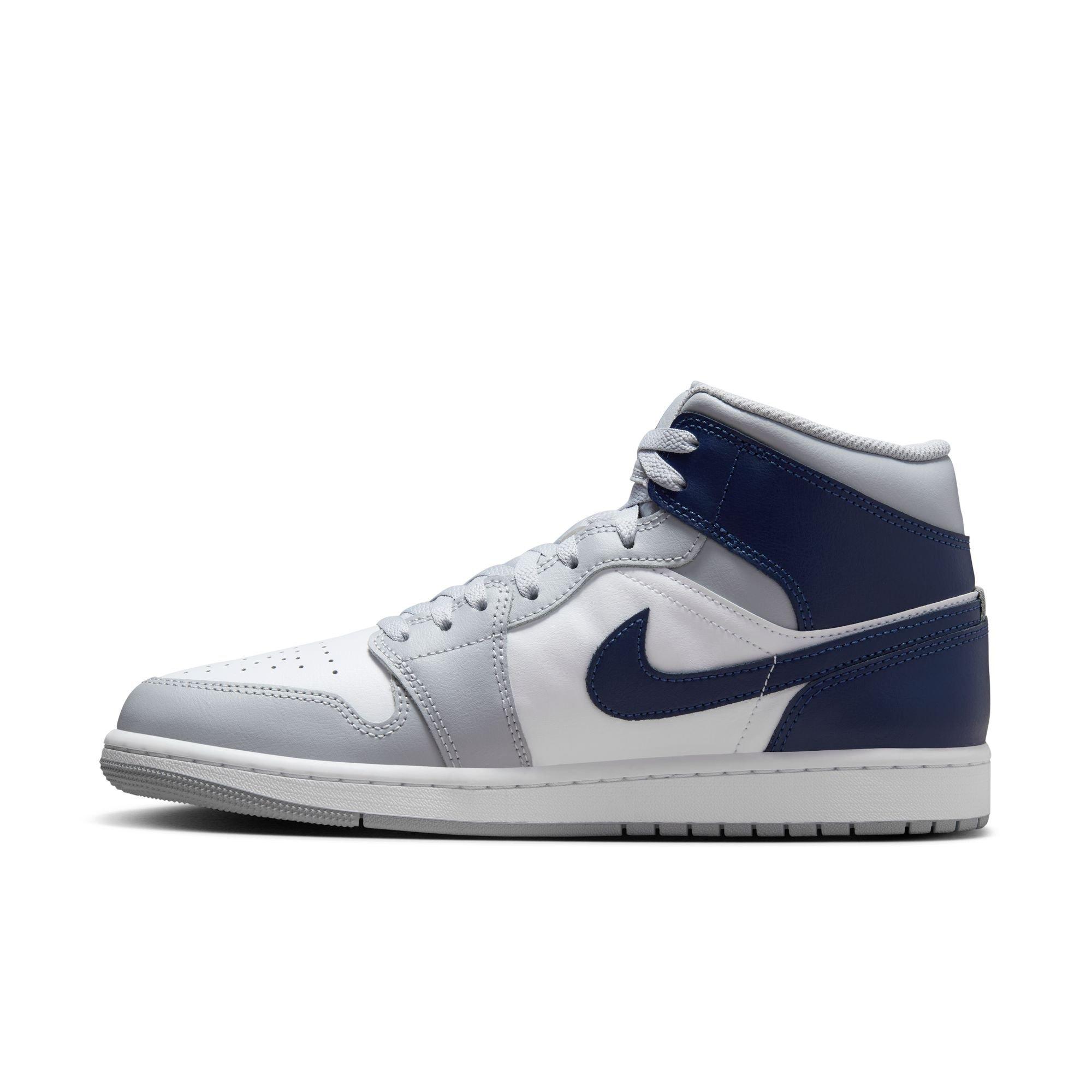 Jordan 1 Mid Men's "White/Midnight Navy/Wolf Grey" Shoe