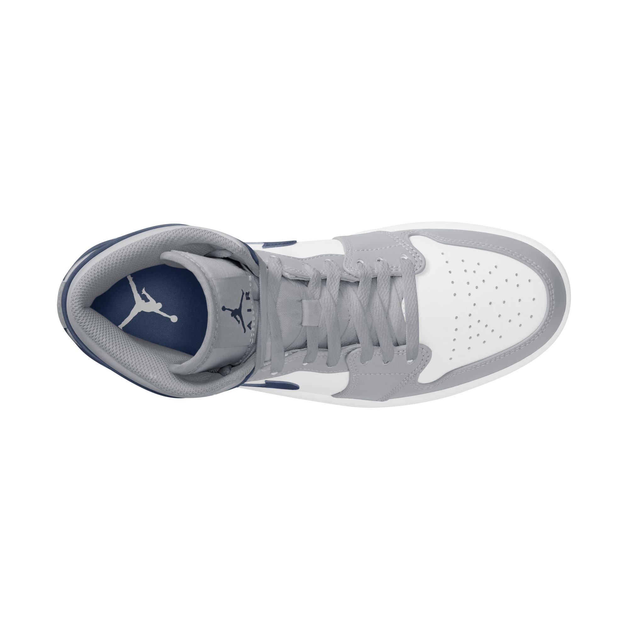 Jordan 1 Mid "White/Midnight Navy/Wolf Grey" Men's Shoe - WHITE/NAVY Thumbnail View 7