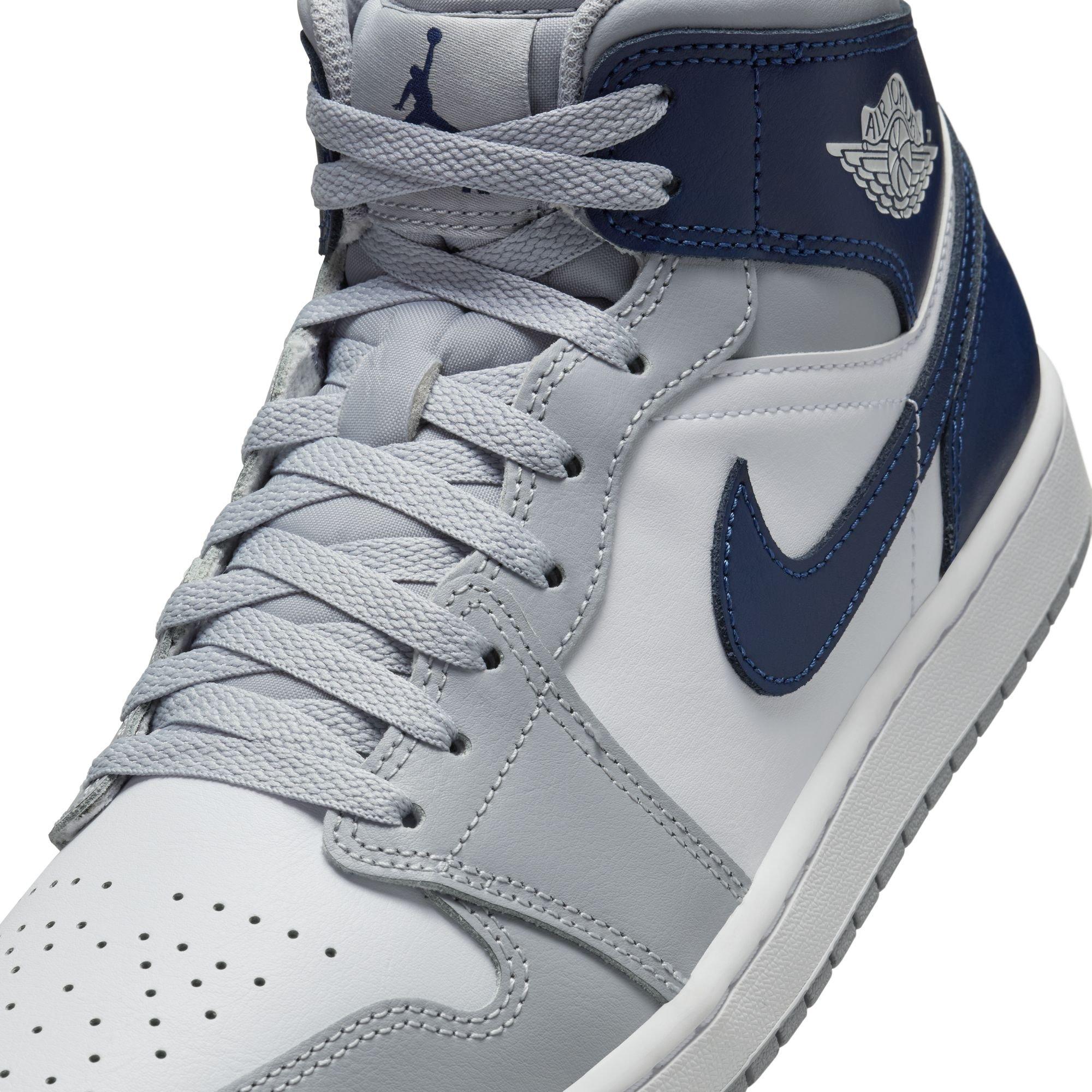 Jordan 1 Mid "White/Midnight Navy/Wolf Grey" Men's Shoe - WHITE/NAVY Thumbnail View 10