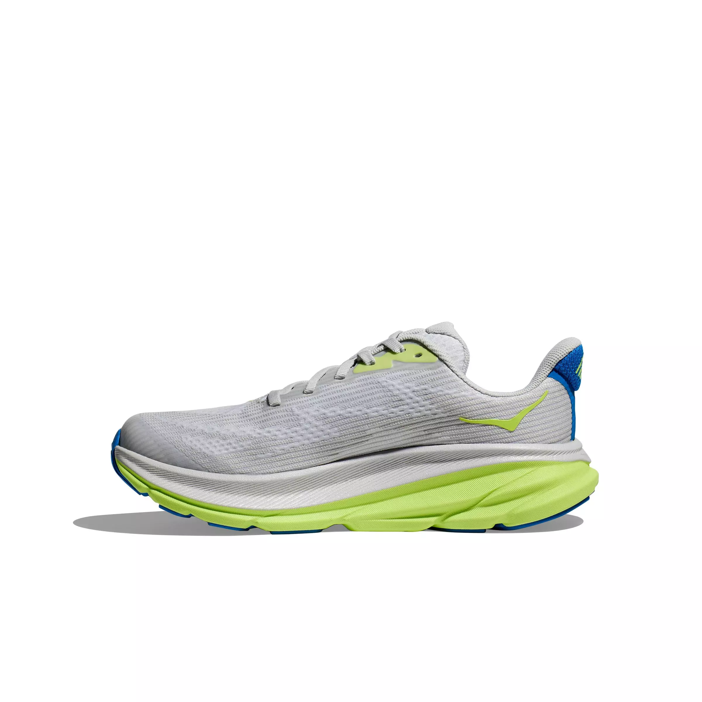 Hoka Clifton 9 "Stardust/Electric Cobalt" Grade School Boys' Running Shoe - GREY/GREEN