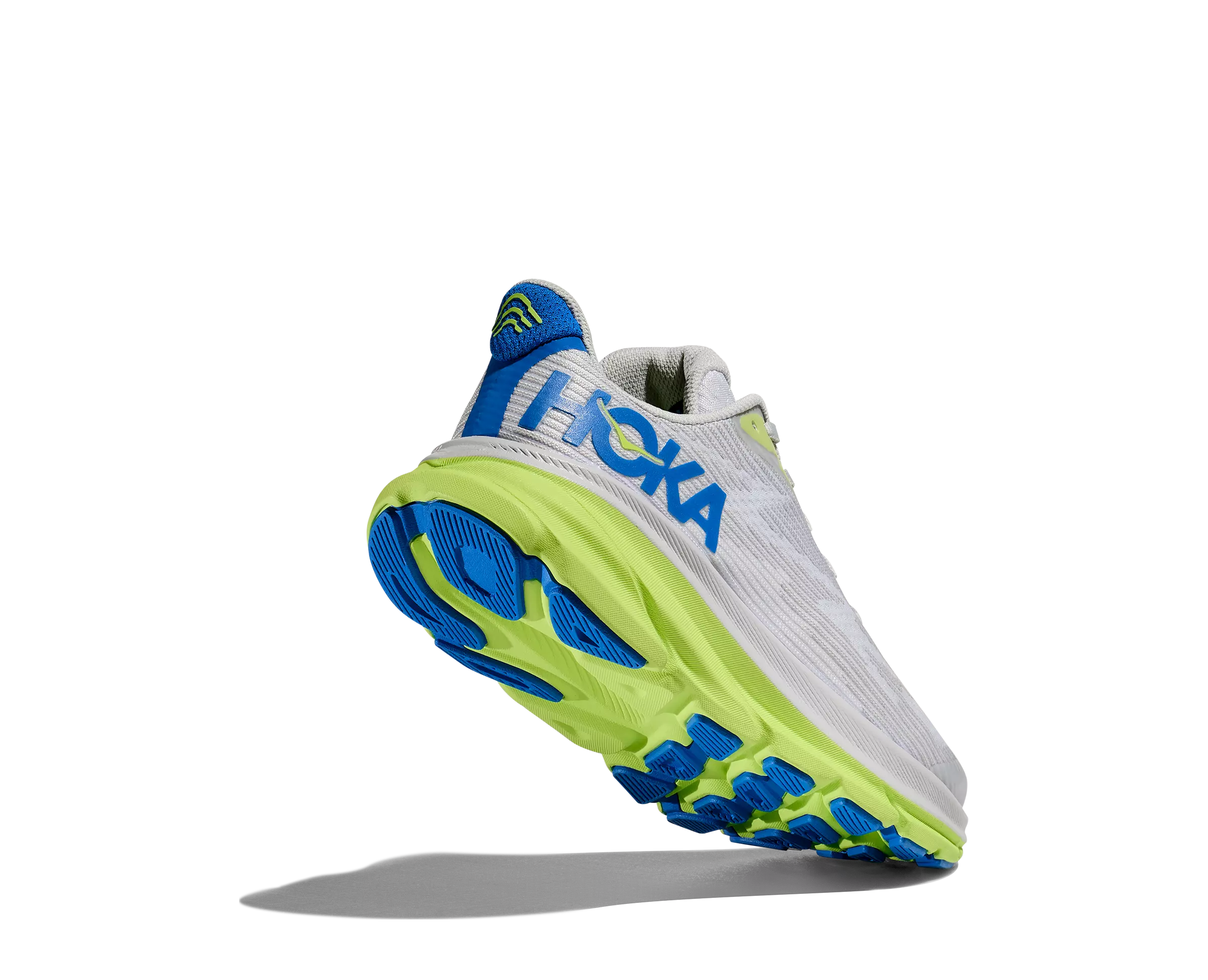 Hoka Clifton 9 "Stardust/Electric Cobalt" Grade School Boys' Running Shoe - GREY/GREEN