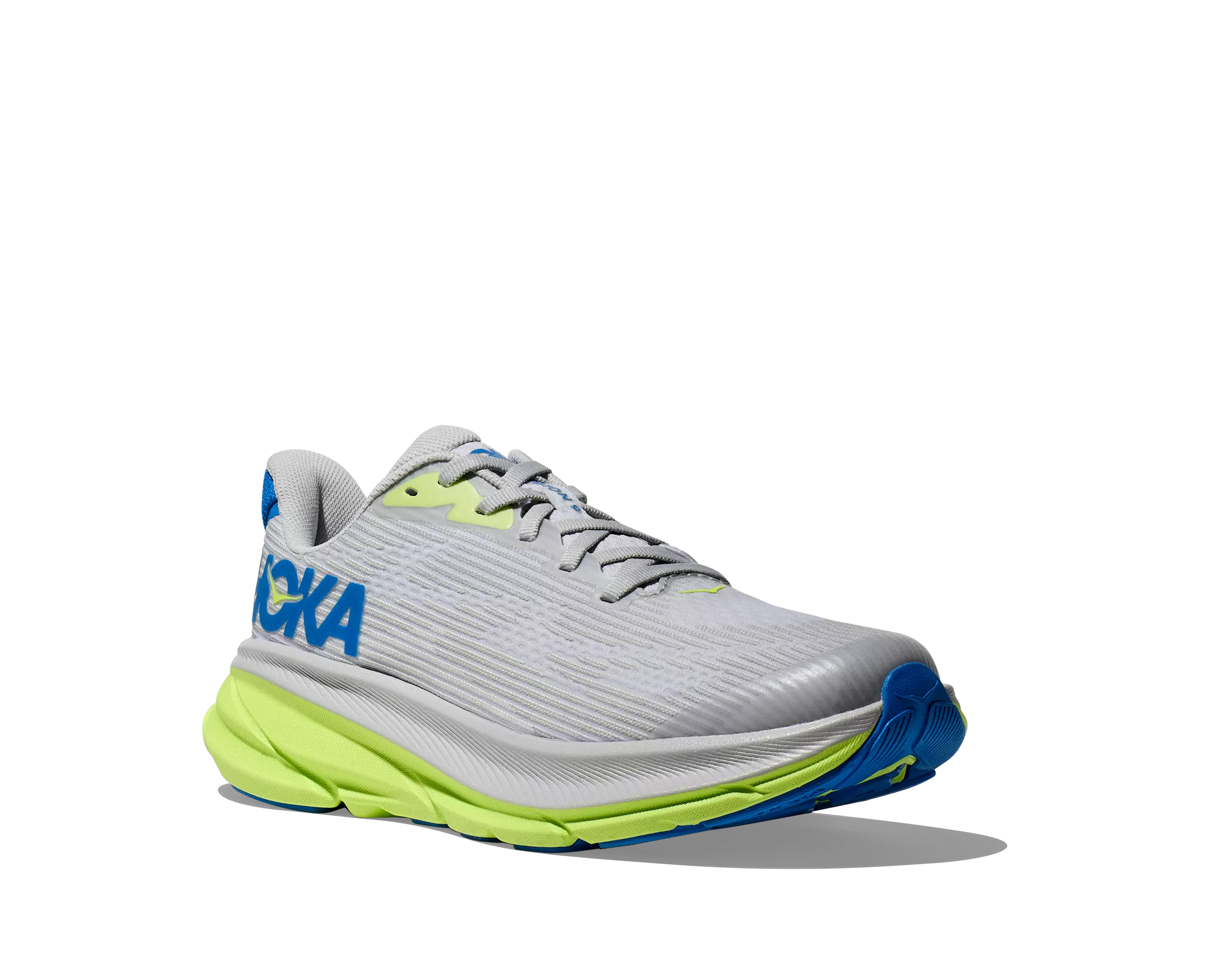 Hoka Clifton 9 "Stardust/Electric Cobalt" Grade School Boys' Running Shoe - GREY/GREEN