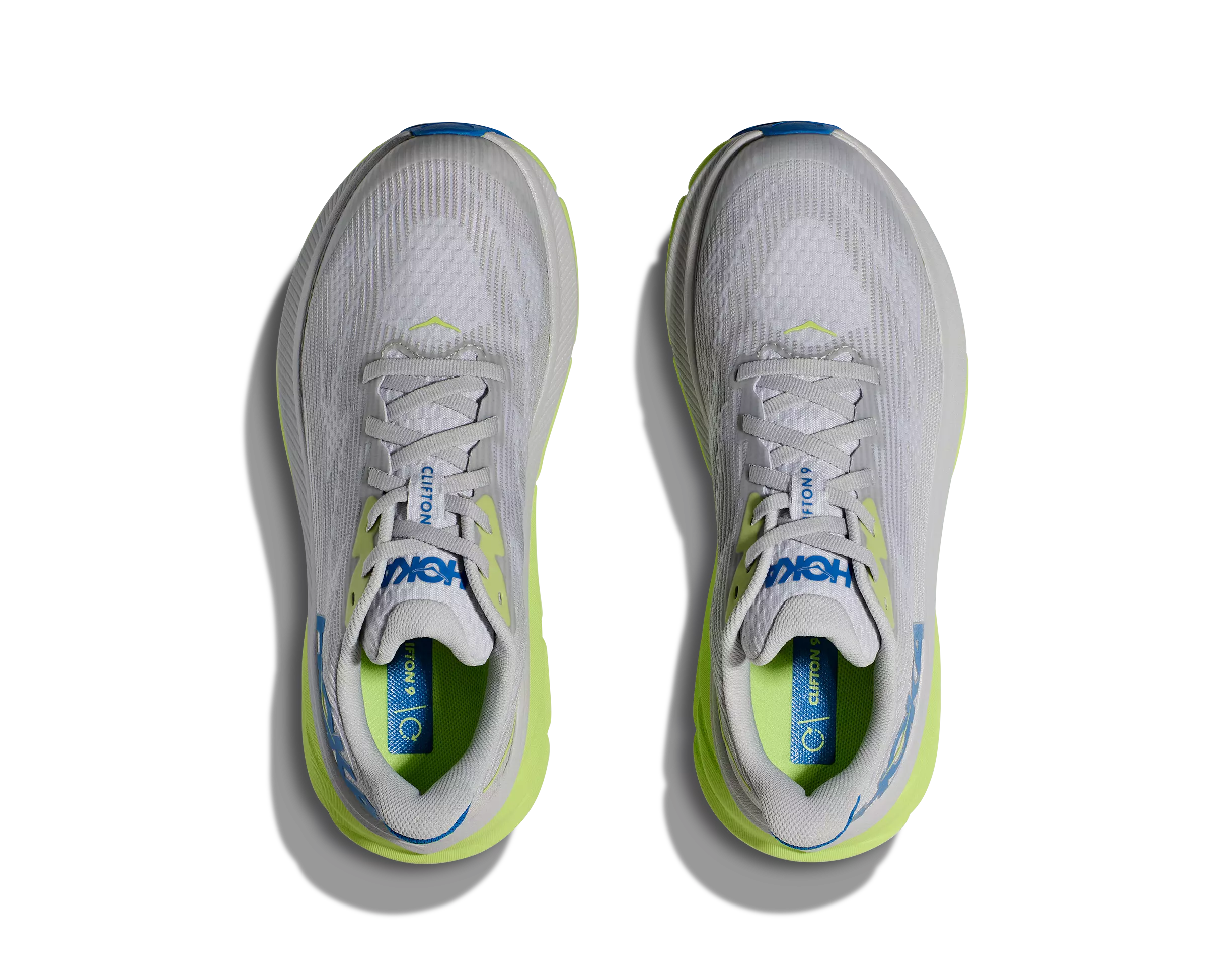 Hoka Clifton 9 "Stardust/Electric Cobalt" Grade School Boys' Running Shoe - GREY/GREEN