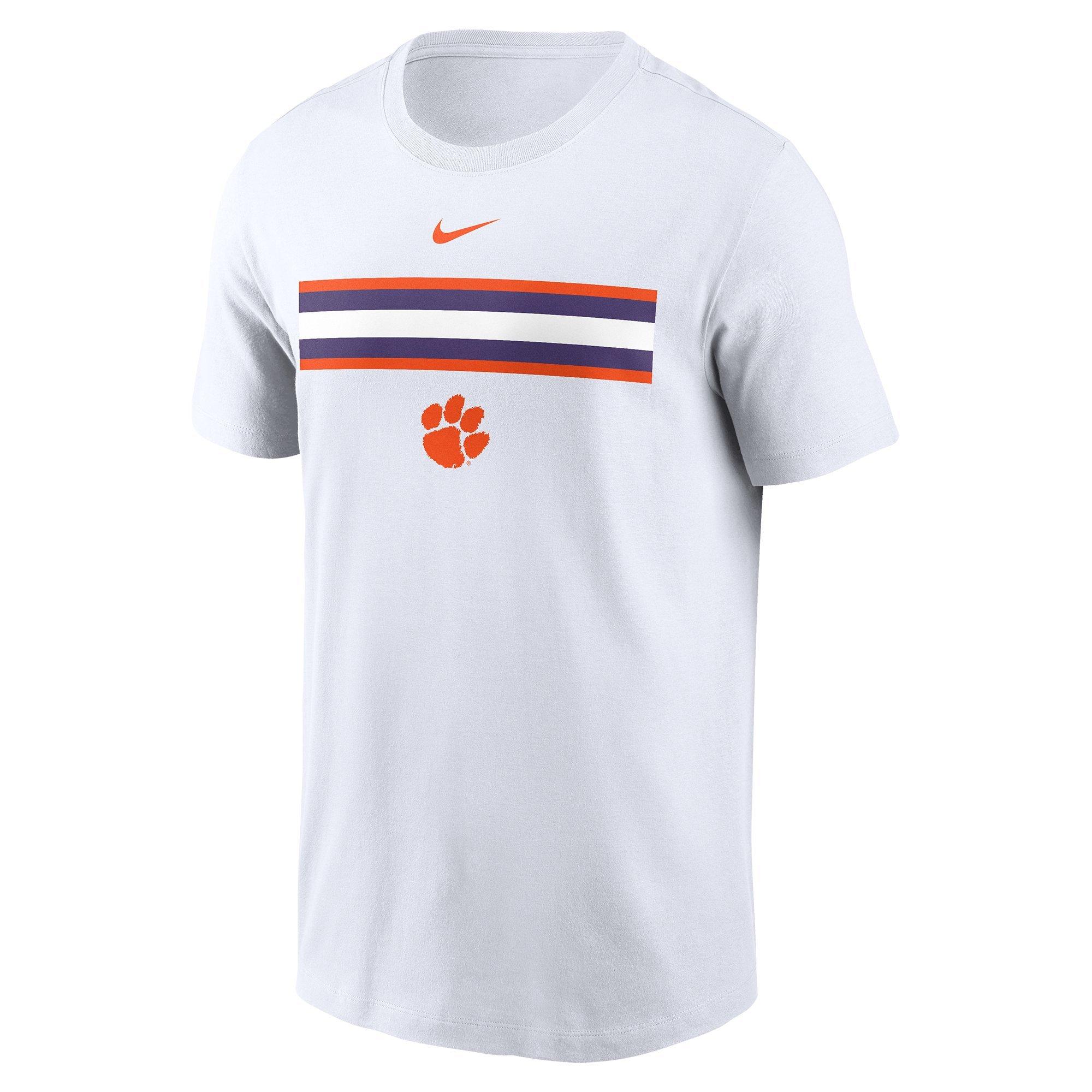 Nike Men's Clemson Tigers Striped Logo Tee - WHITE Thumbnail View 1