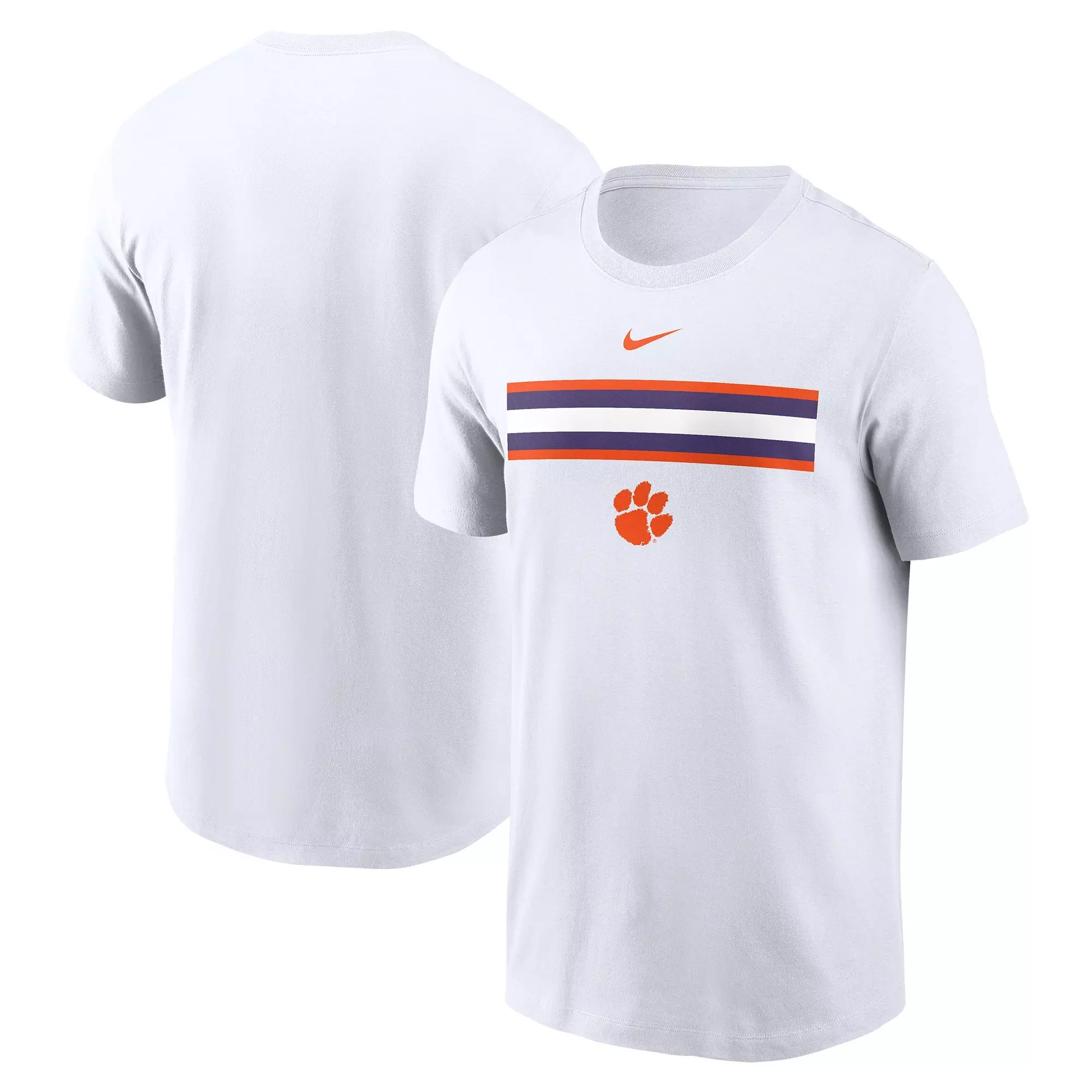 Nike Men's Clemson Tigers Striped Logo Tee - WHITE
