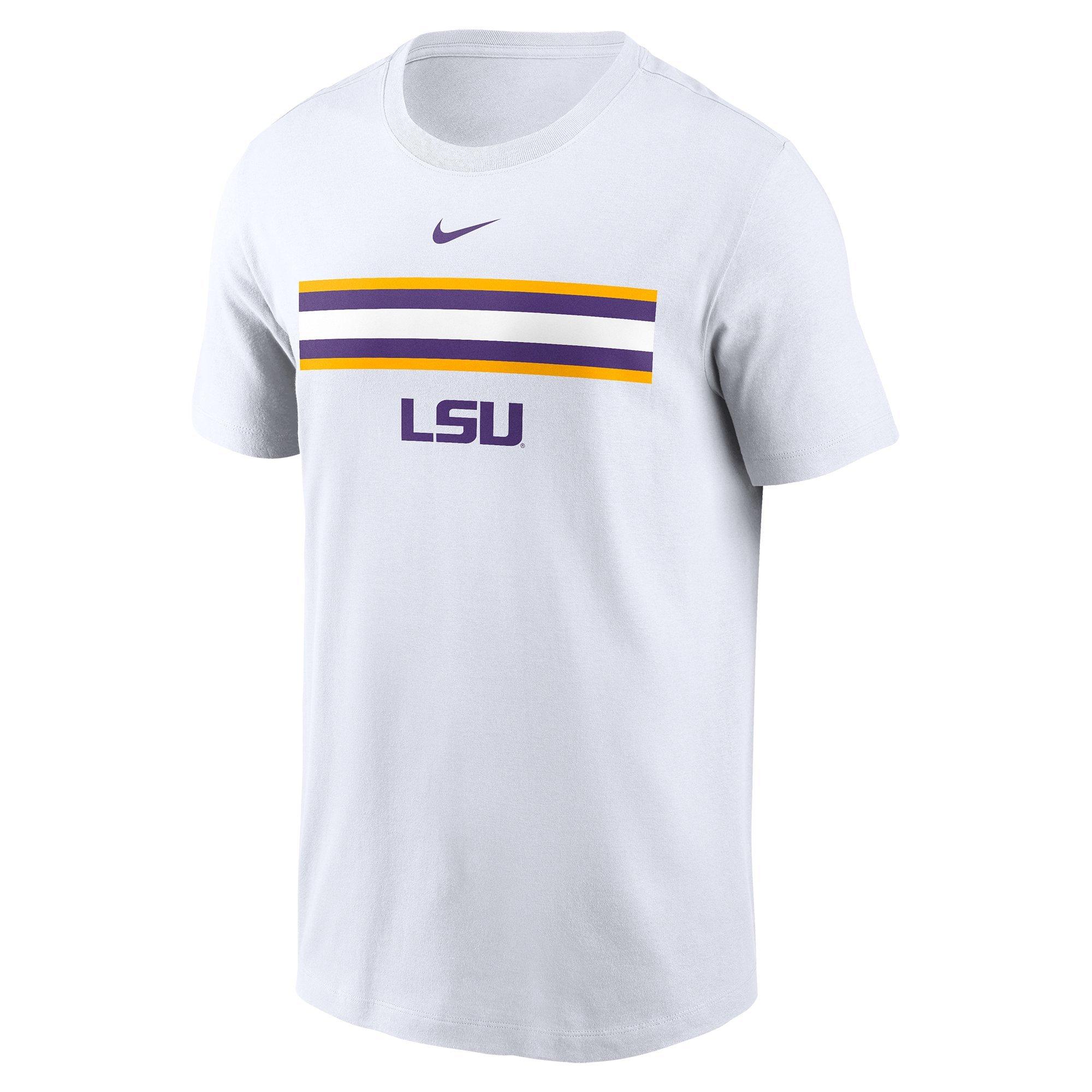 Nike Men's LSU Tigers Striped Logo Tee - WHITE Thumbnail View 1