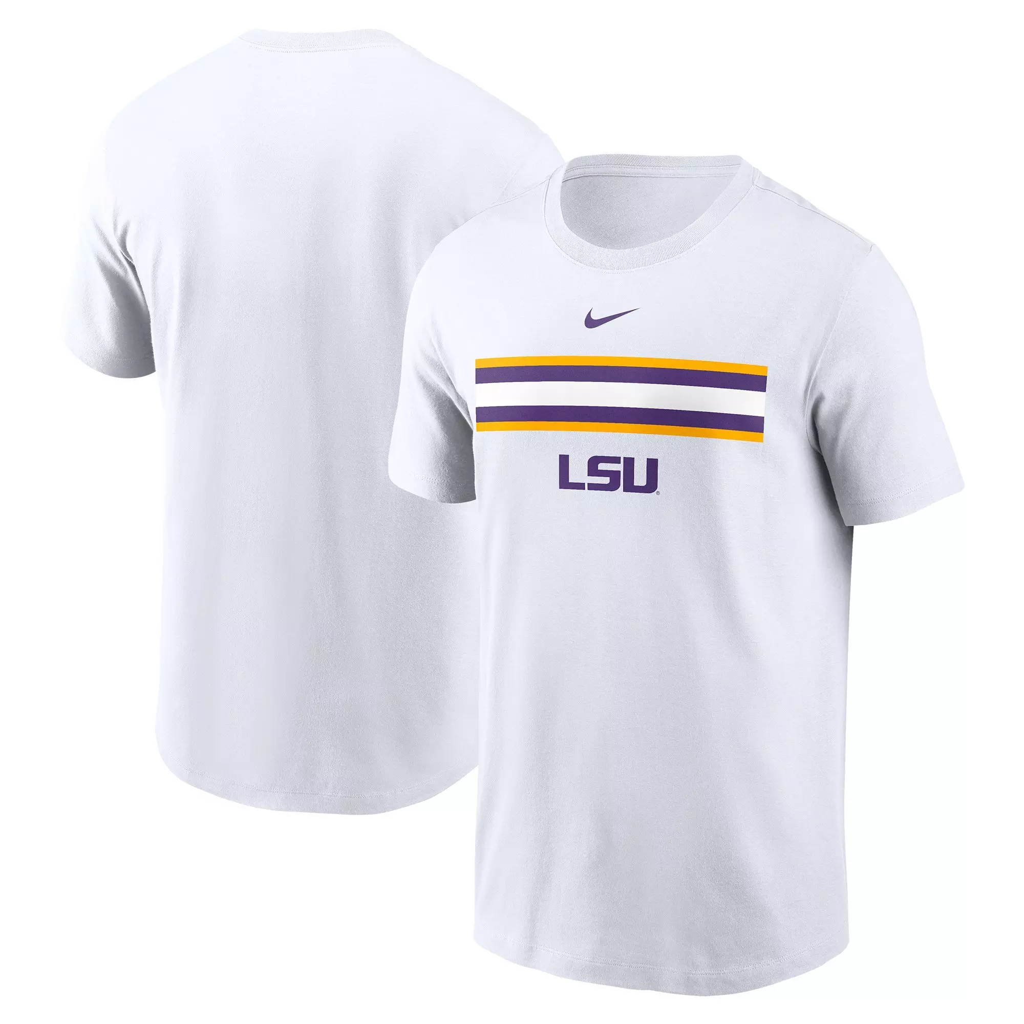 Nike Men's LSU Tigers Striped Logo Tee - WHITE