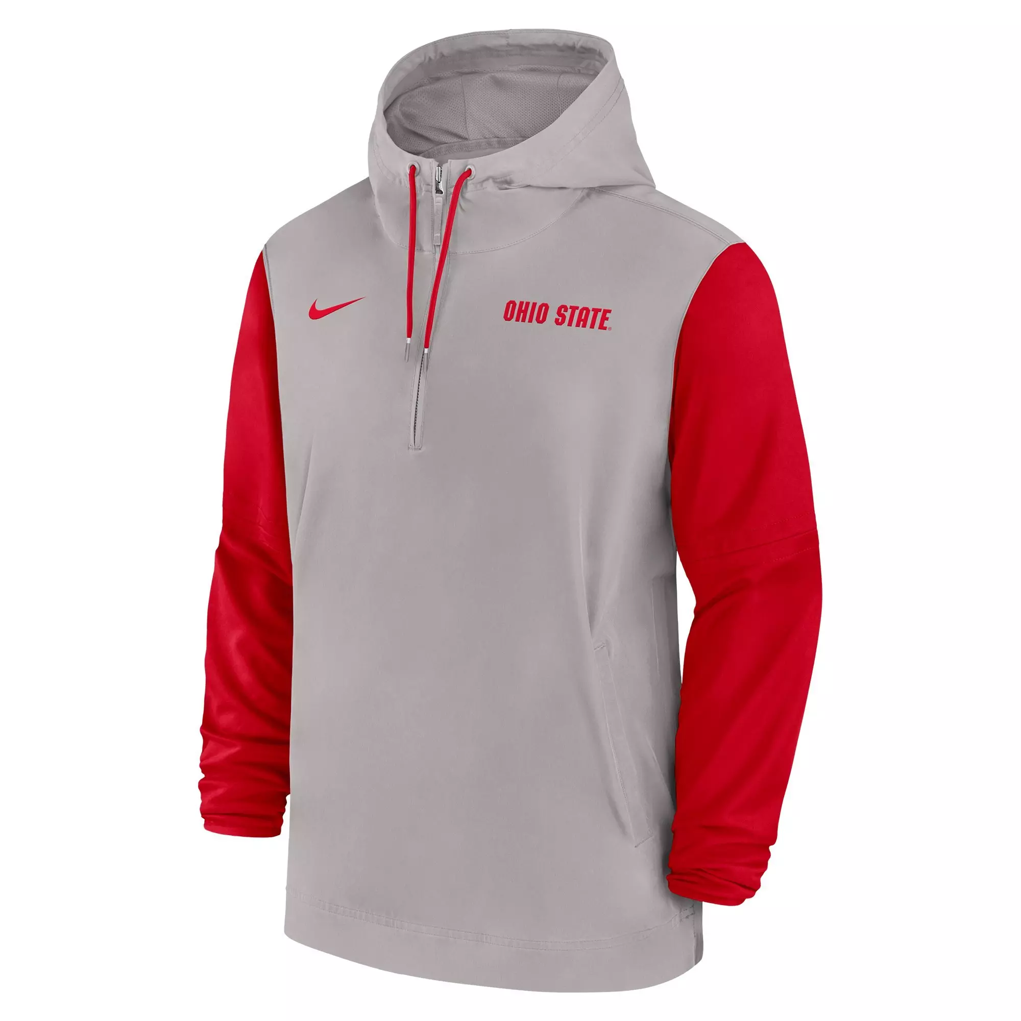 Nike Men's Ohio State Buckeyes Sideline Pregame Player 1/2-Zip Hooded Jacket - GREY/RED