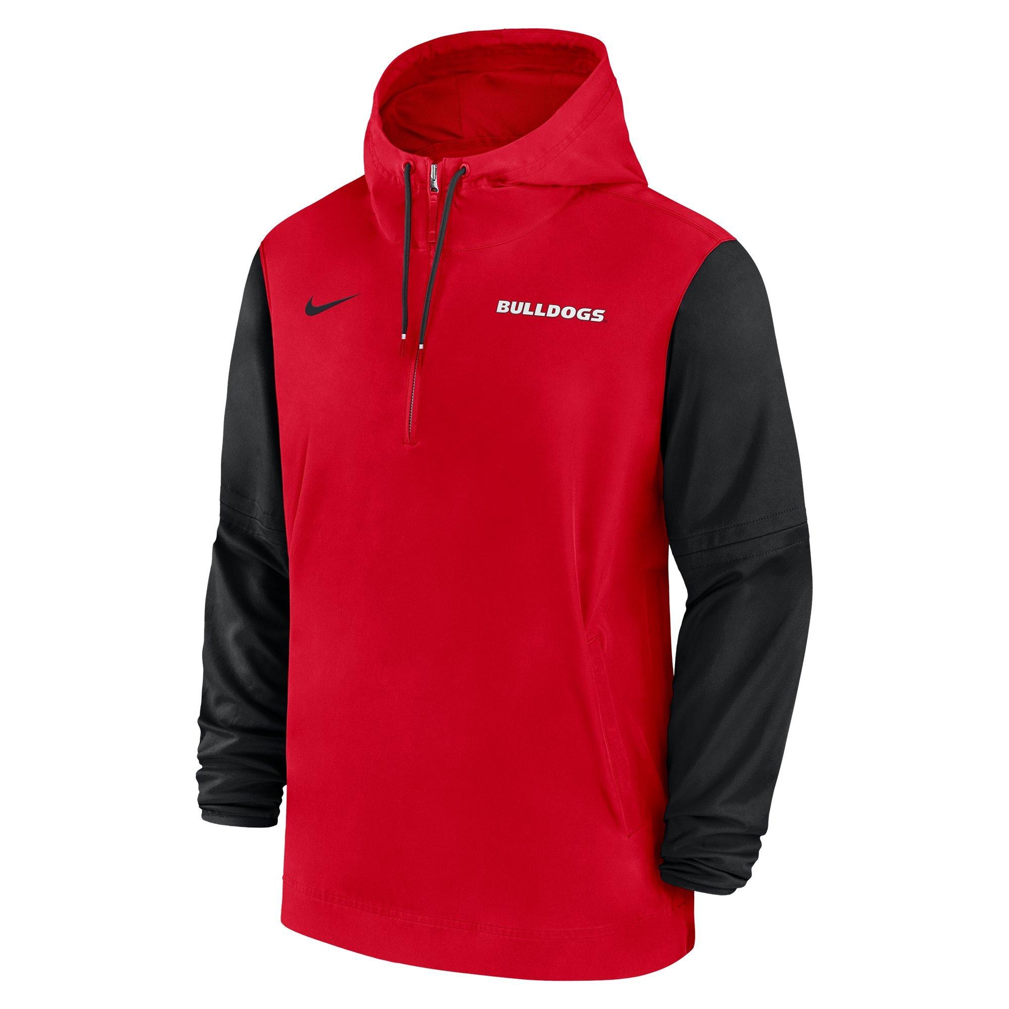 Nike Men's Georgia Bulldogs Sideline Pregame Player 1/2-Zip Hooded Jacket - RED Thumbnail View 1