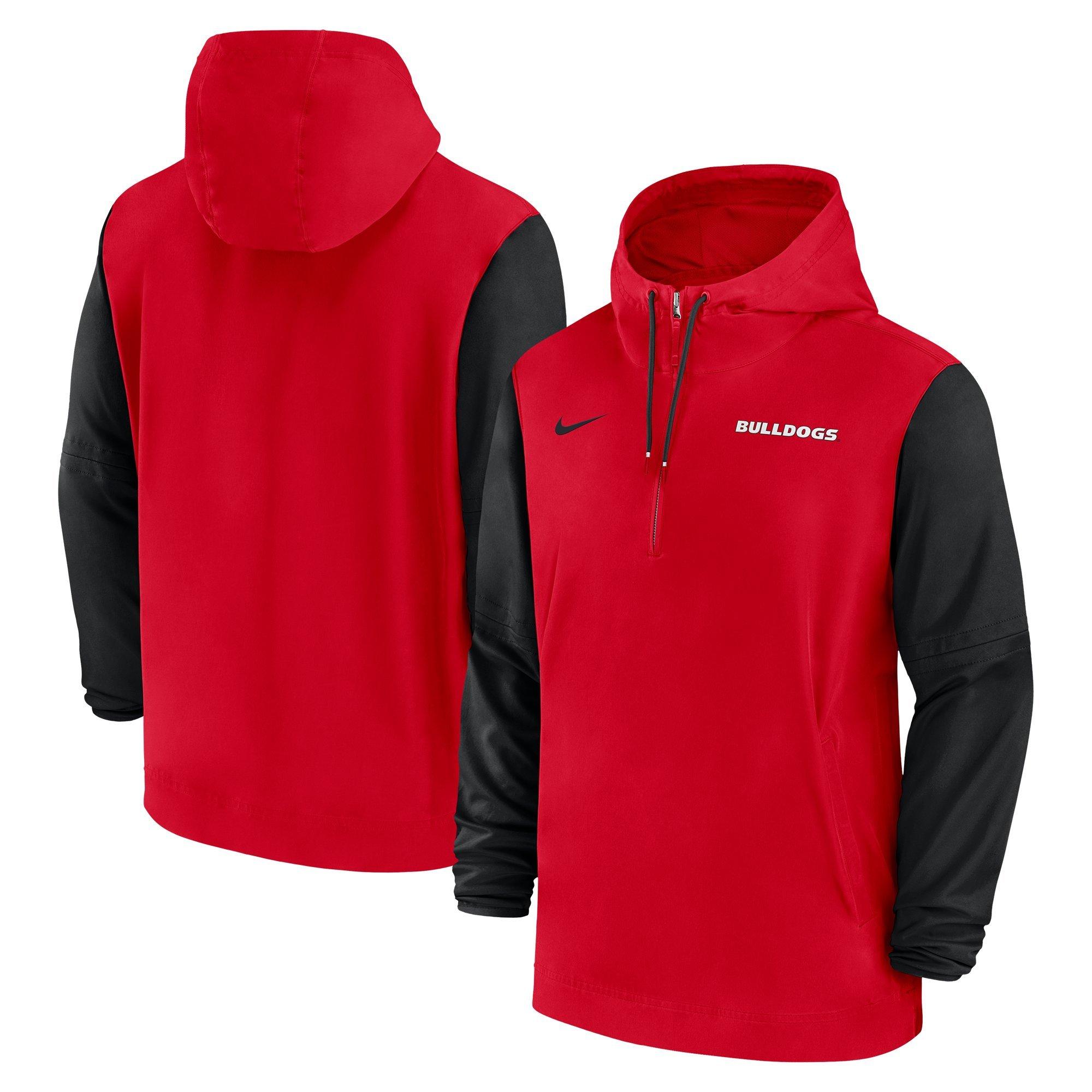 Nike Men's Georgia Bulldogs Sideline Pregame Player 1/2-Zip Hooded Jacket - RED Thumbnail View 3