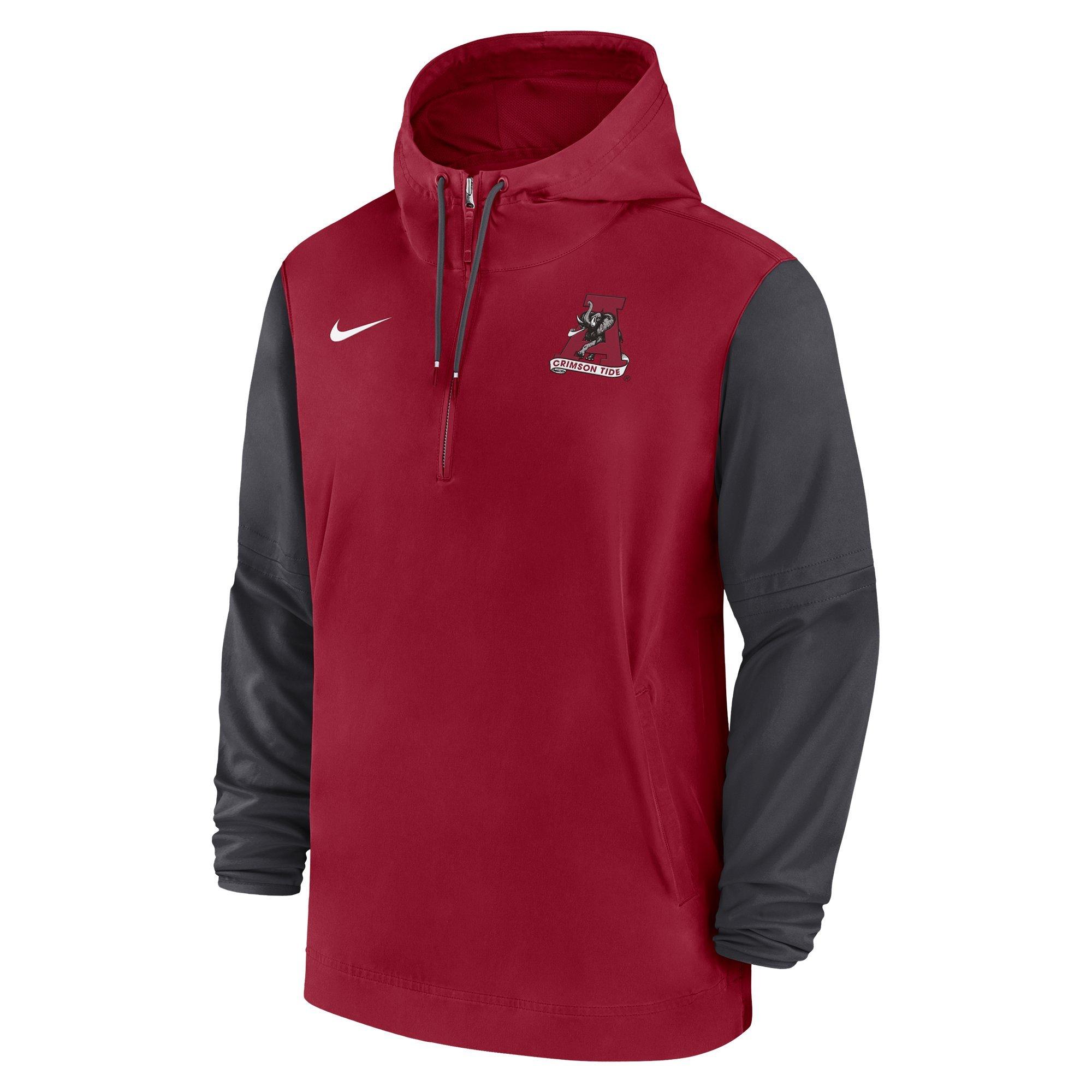 Nike Men's Alabama Crimson Tide Sideline Pregame Player 1/2-Zip Hooded Jacket - RED/BLACK Thumbnail View 1