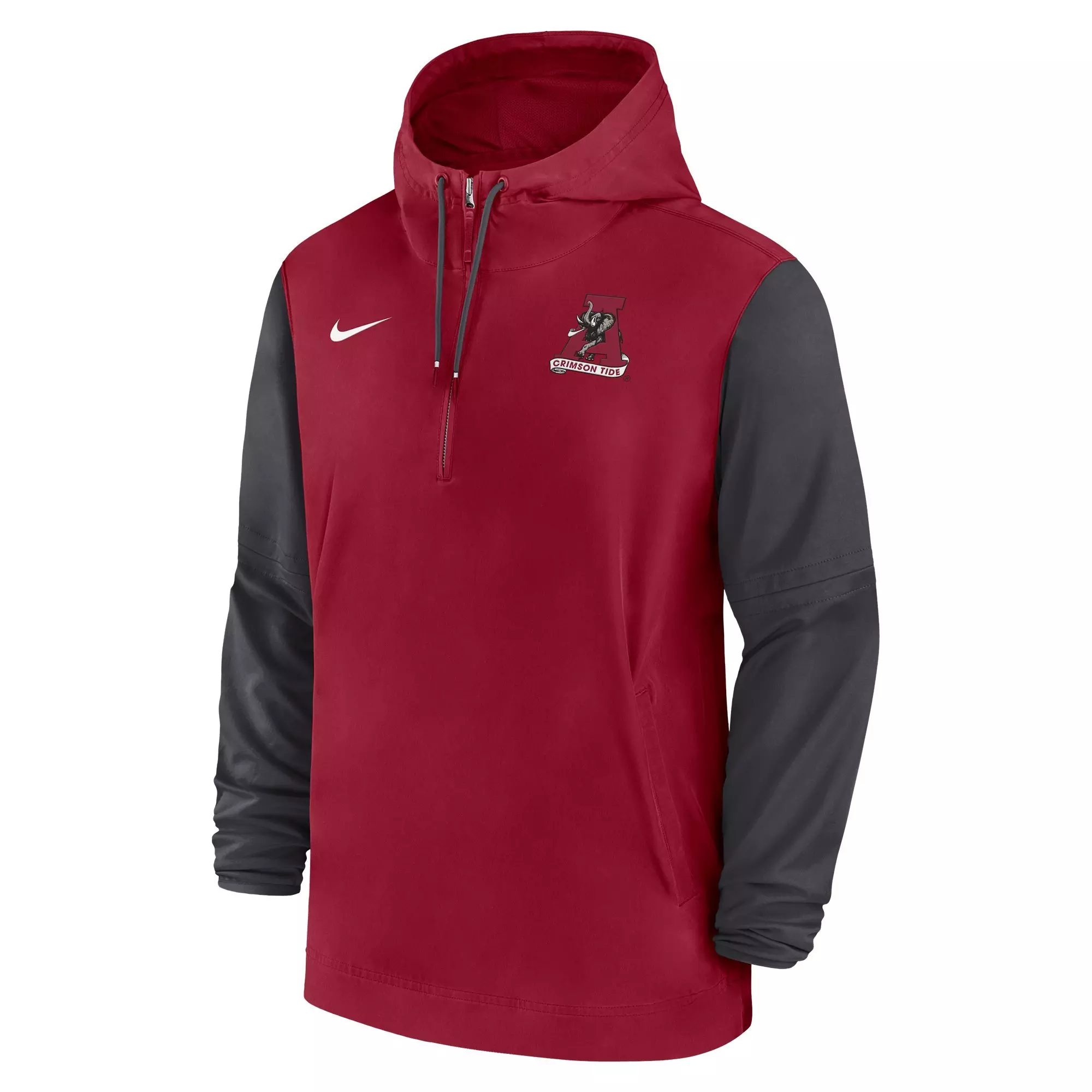 Nike Men's Alabama Crimson Tide Sideline Pregame Player 1/2-Zip Hooded Jacket - RED/BLACK
