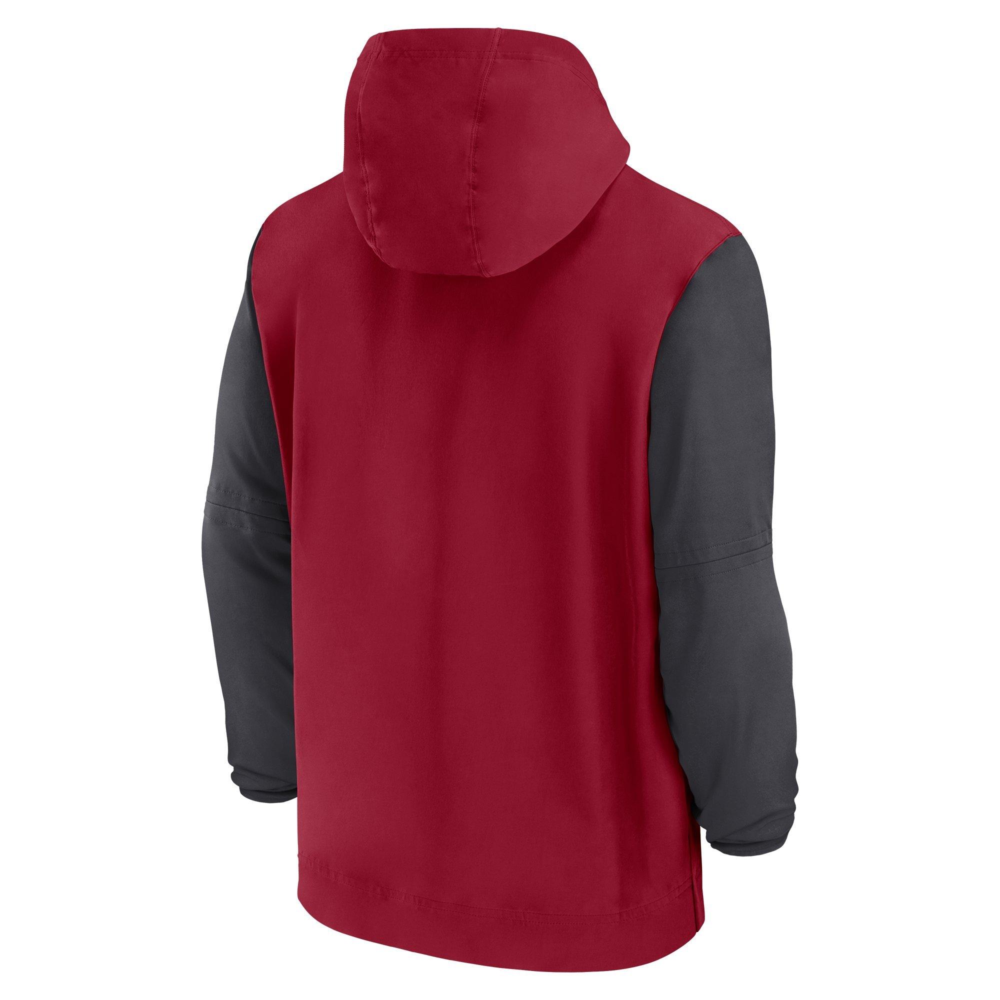 Nike Men's Alabama Crimson Tide Sideline Pregame Player 1/2-Zip Hooded Jacket - RED/BLACK Thumbnail View 2