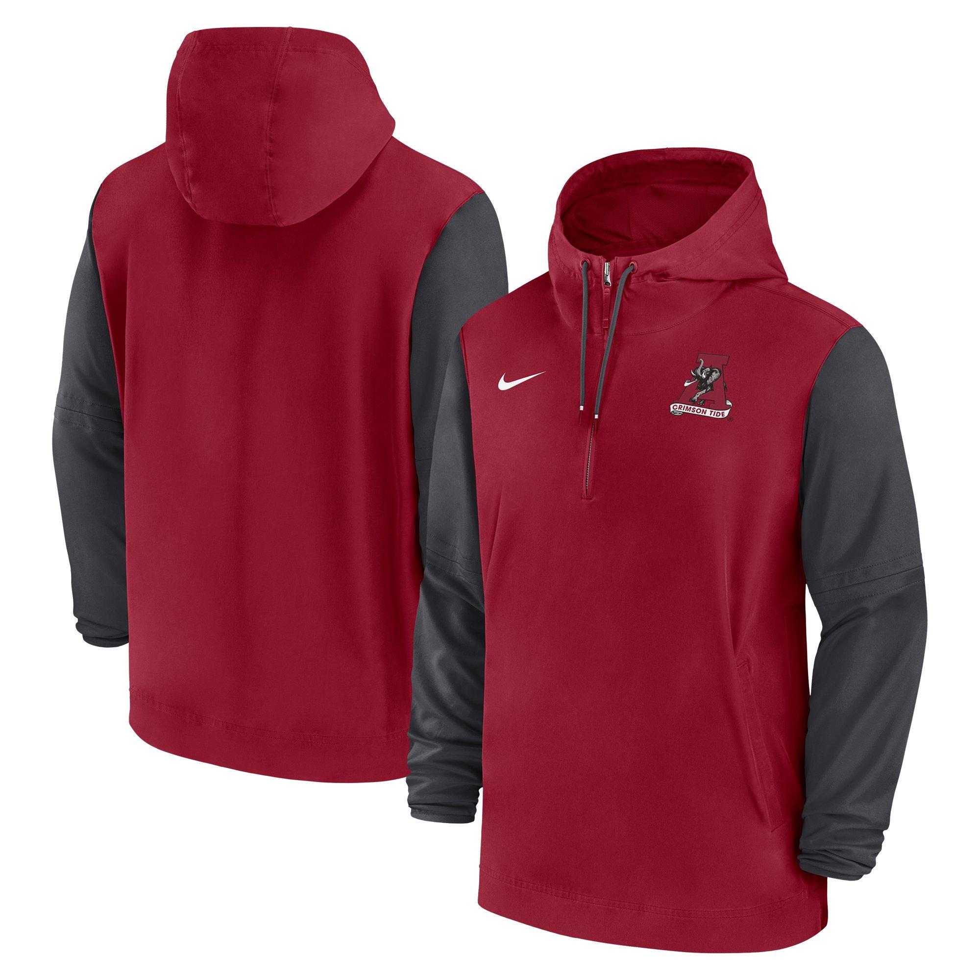 Nike Men's Alabama Crimson Tide Sideline Pregame Player 1/2-Zip Hooded Jacket - RED/BLACK Thumbnail View 3