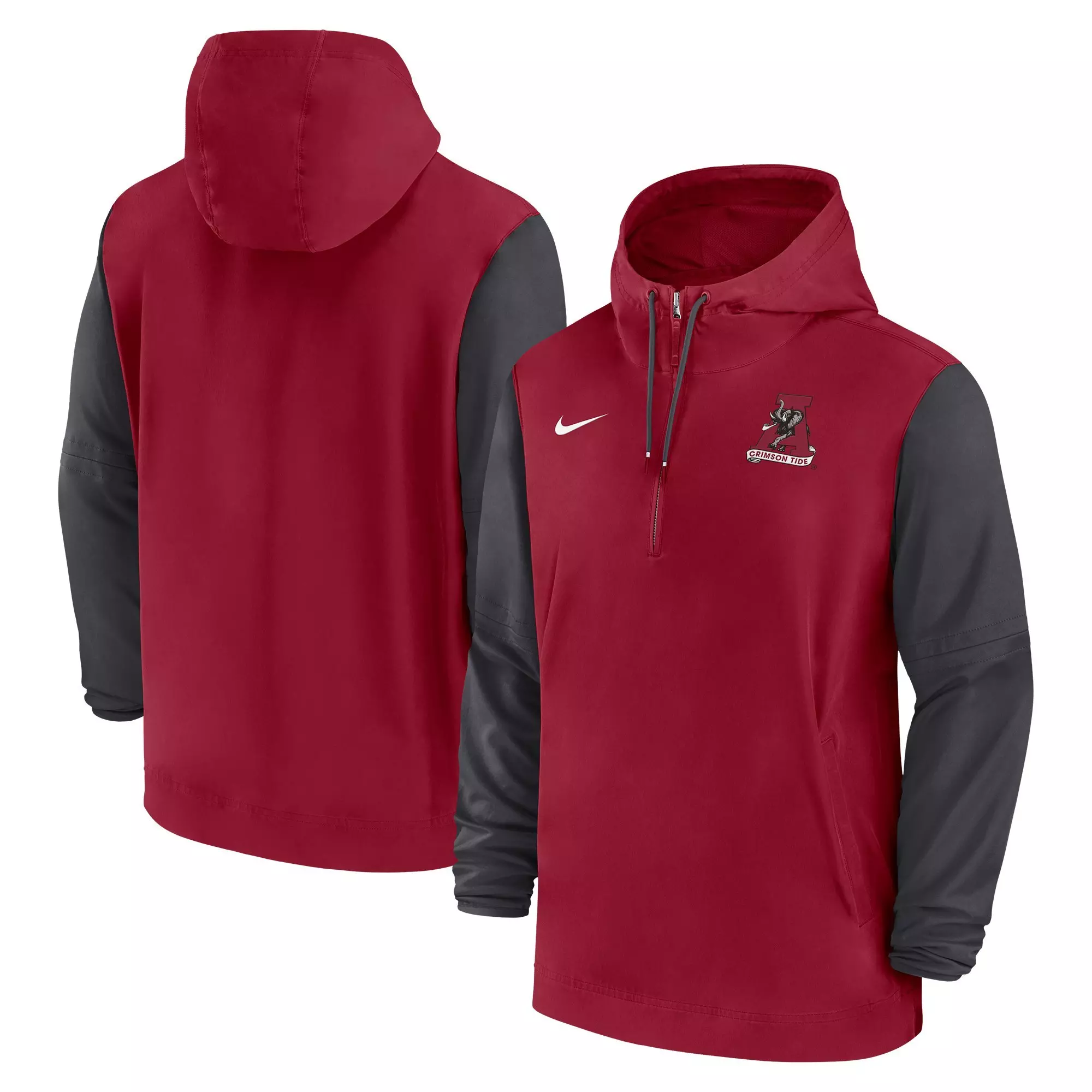Nike Men's Alabama Crimson Tide Sideline Pregame Player 1/2-Zip Hooded Jacket - RED/BLACK