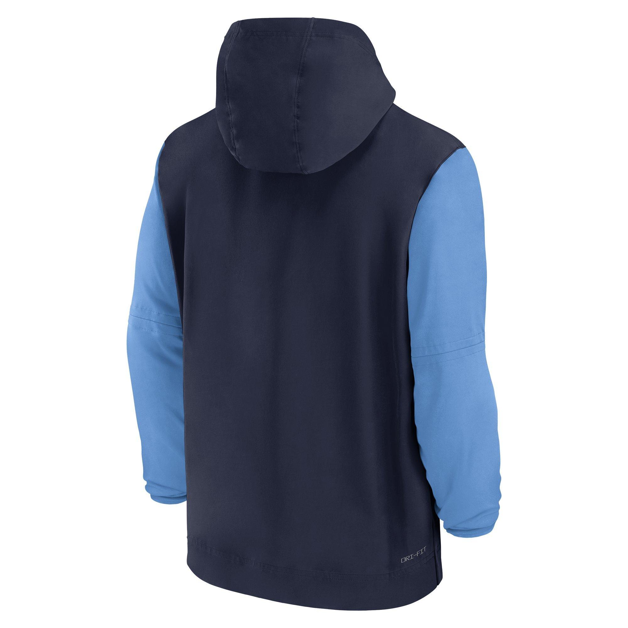 Jordan Men's North Carolina Tar Heels Sideline Pregame Player 1/2-Zip Hooded Jacket - BLUE Thumbnail View 2