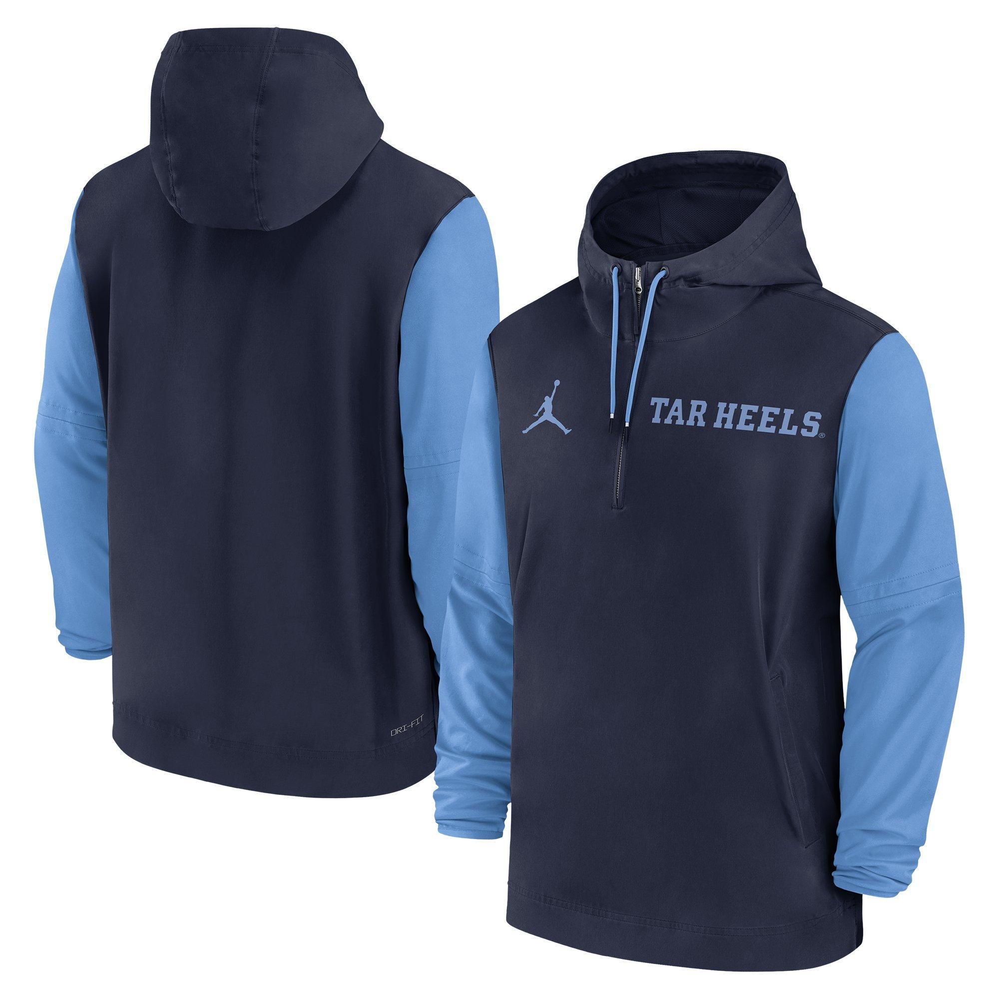 Jordan Men's North Carolina Tar Heels Sideline Pregame Player 1/2-Zip Hooded Jacket - BLUE Thumbnail View 3