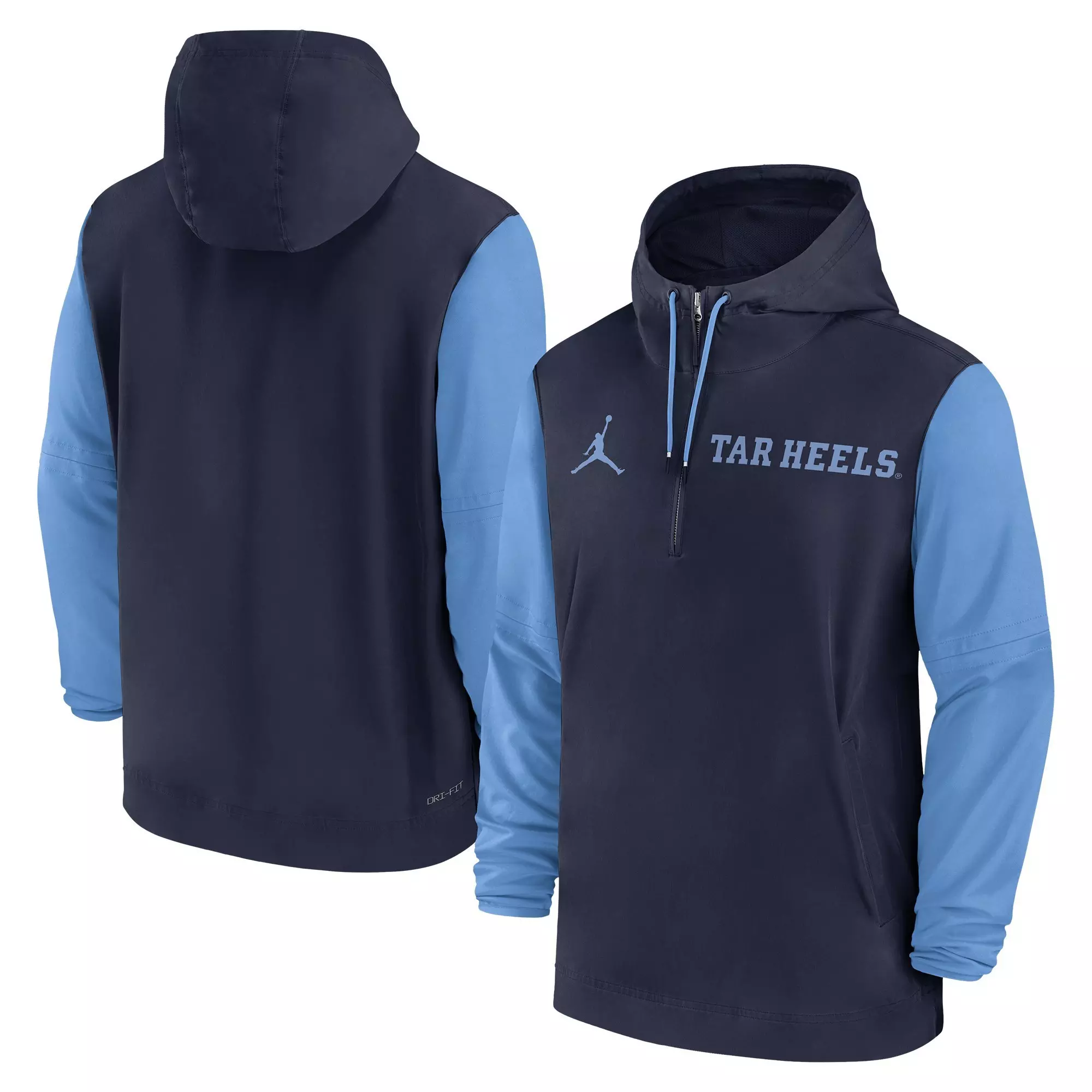 Jordan Men's North Carolina Tar Heels Sideline Pregame Player 1/2-Zip Hooded Jacket - BLUE
