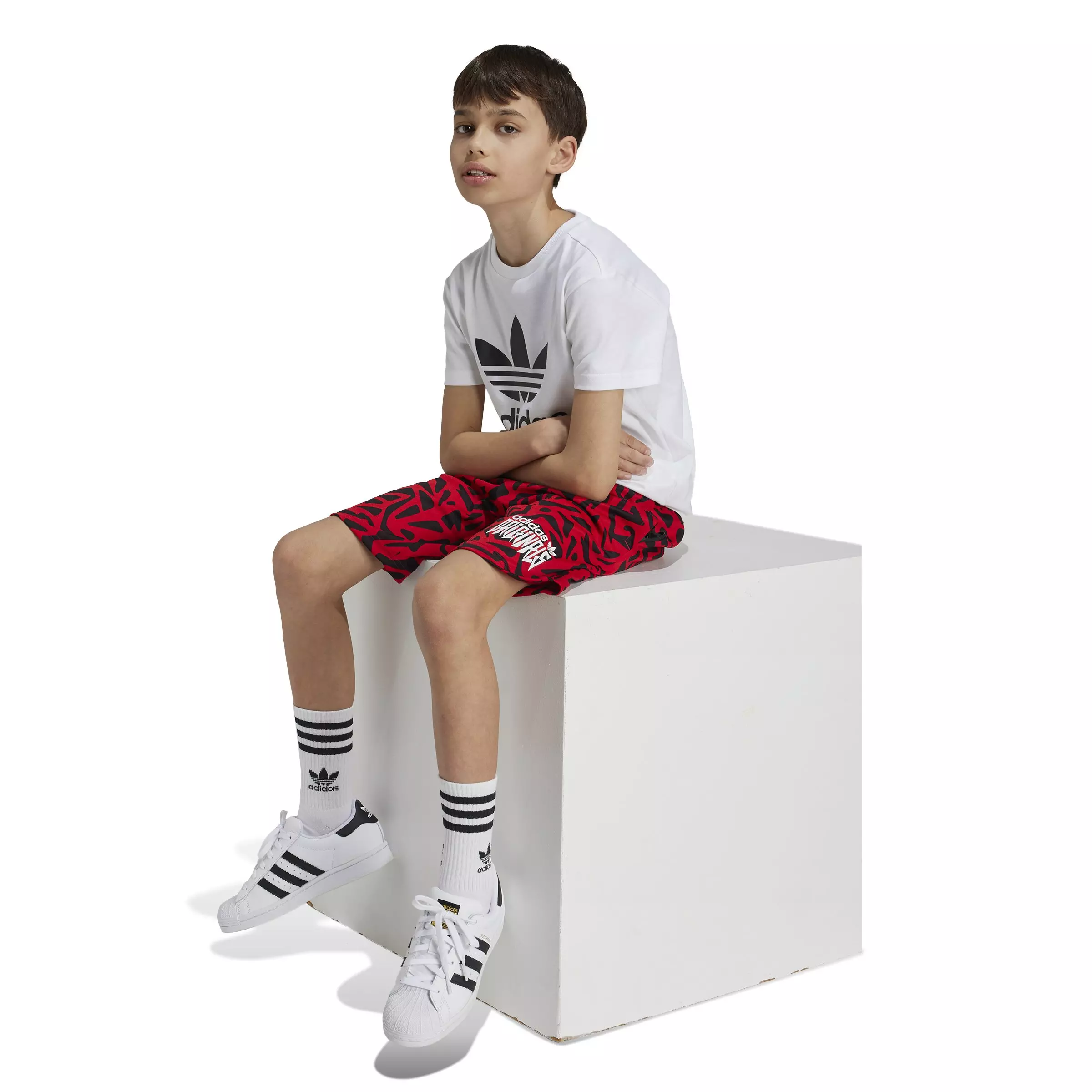 adidas Big Boys' Originals Sport Shorts - BLACK/RED