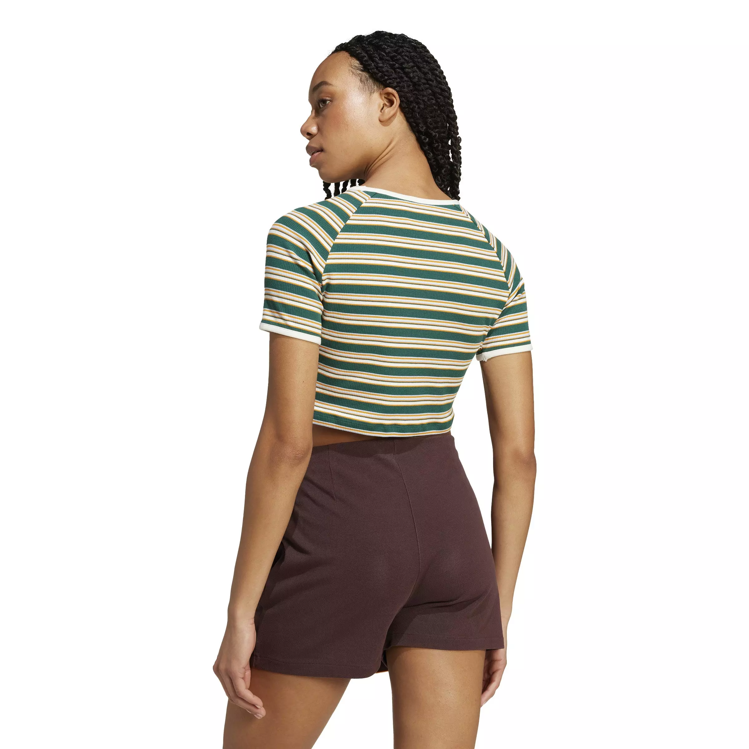 adidas Women's '80s Rib Stripe Baby Tee - GREEN