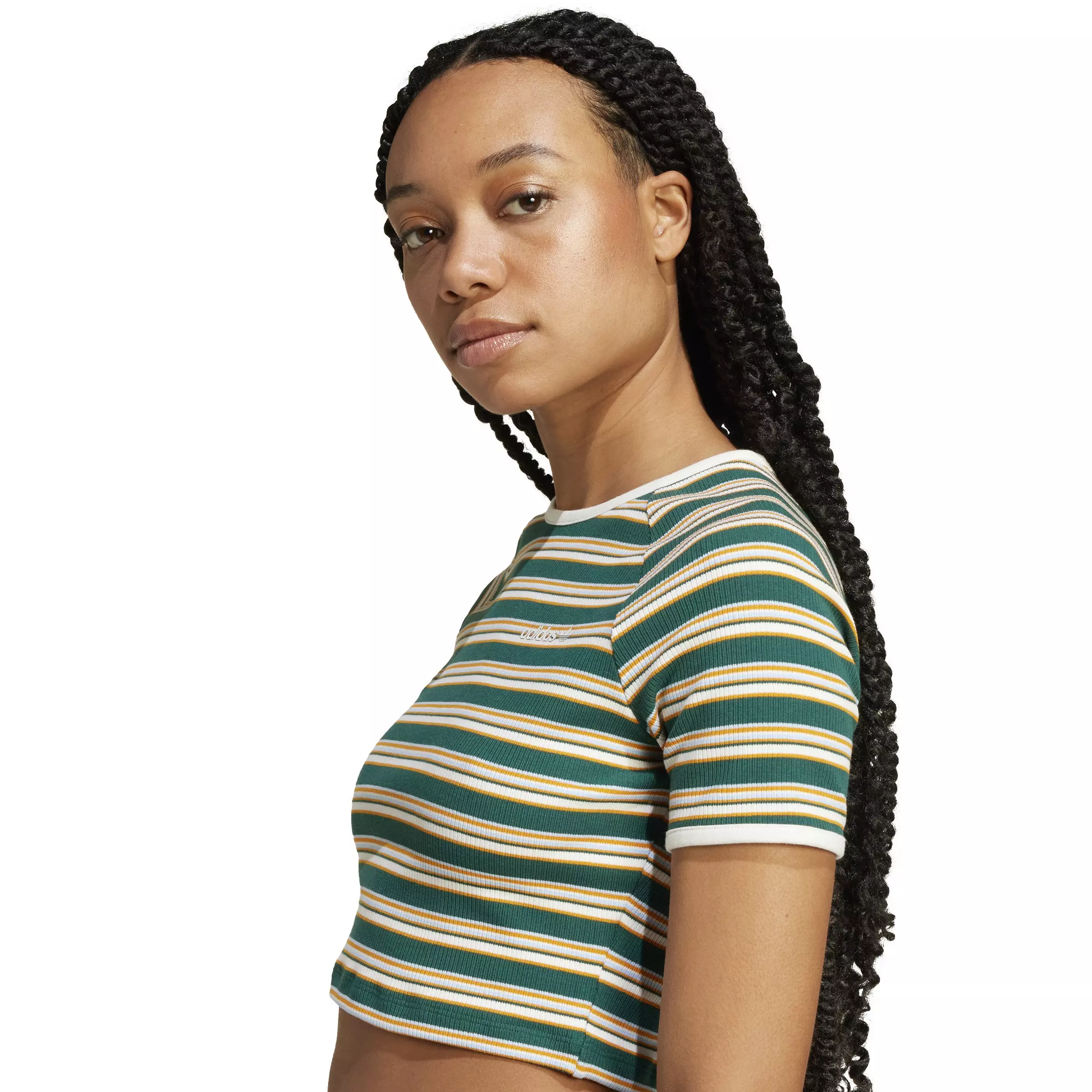 adidas Women's '80s Rib Stripe Baby Tee - GREEN