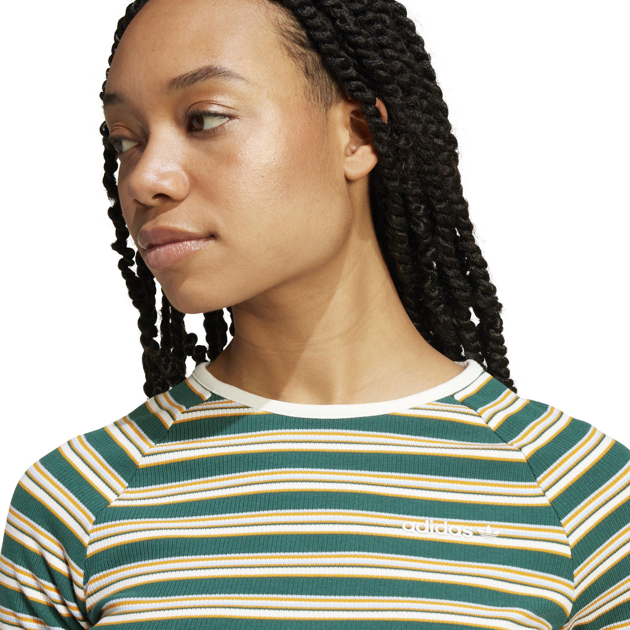 adidas Women's '80s Rib Stripe Baby Tee - GREEN Thumbnail View 4