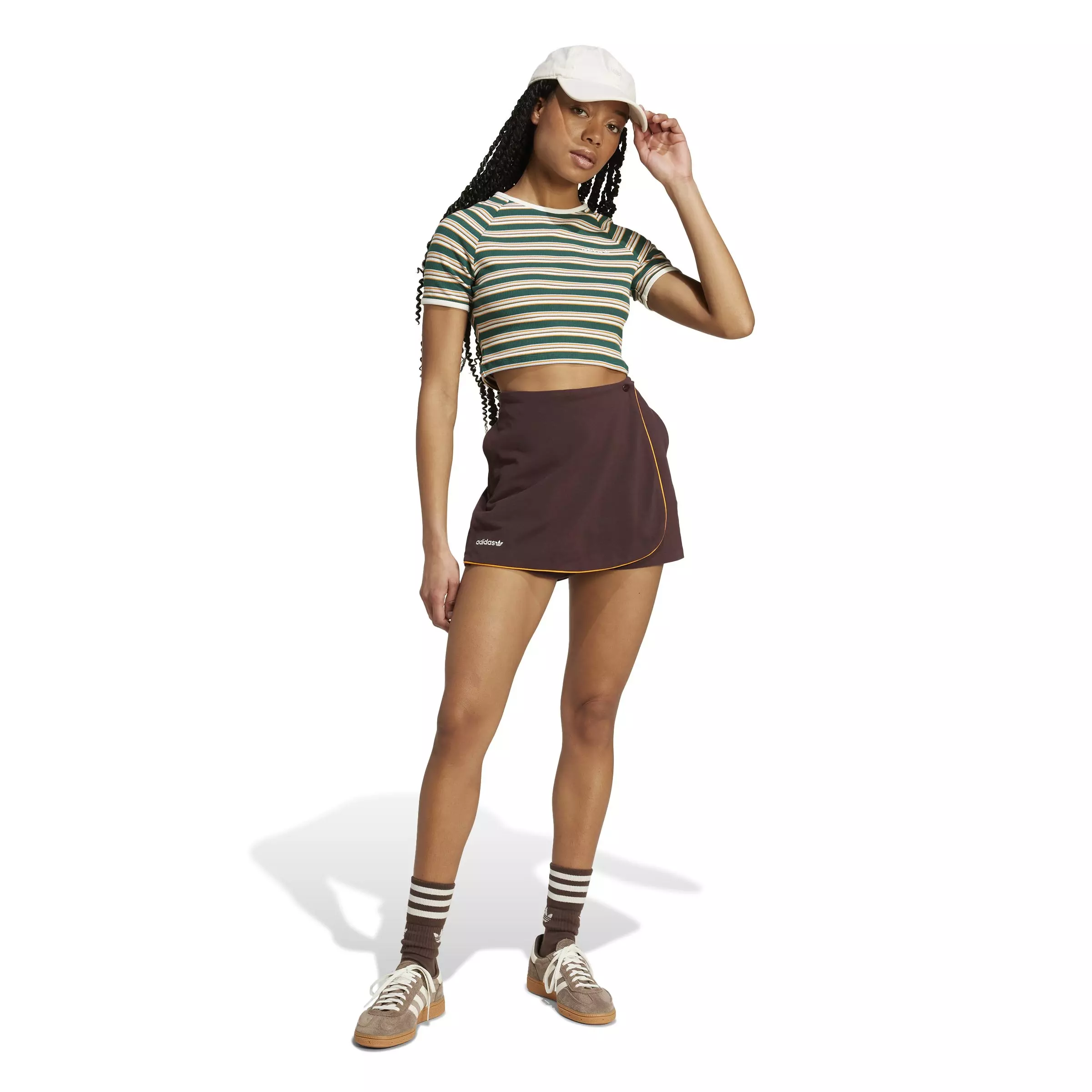 adidas Women's '80s Rib Stripe Baby Tee - GREEN