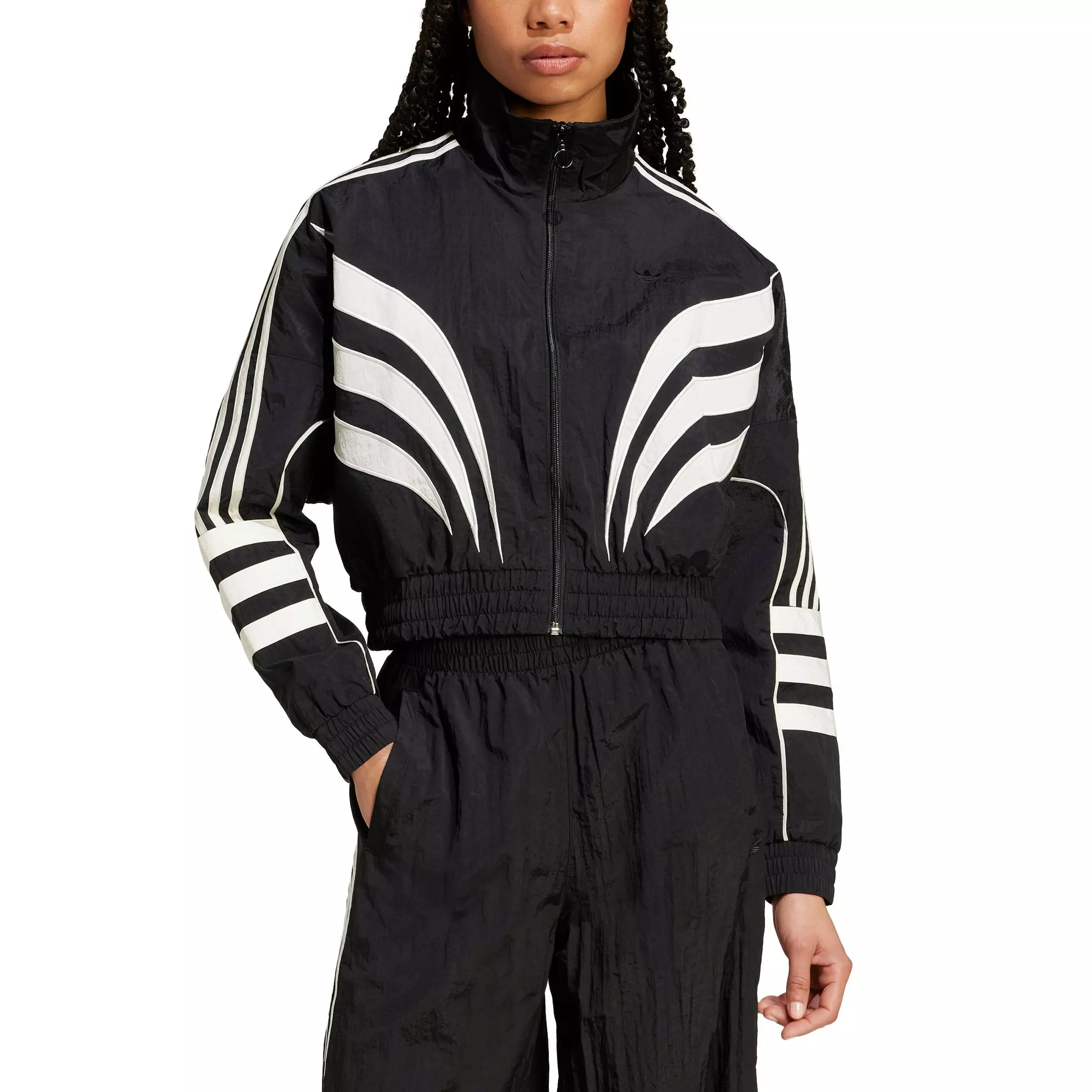 adidas Women's Atlanta Cutline Loose Nylon Windbreaker Jacket - BLACK