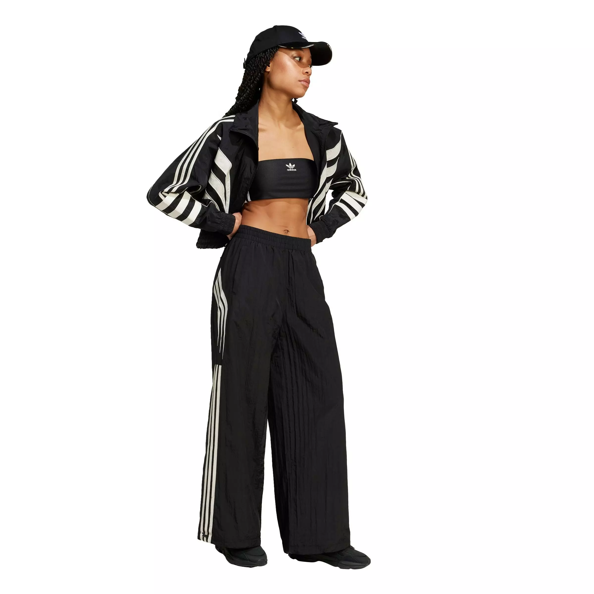 adidas Women's Atlanta Cutline Loose Nylon Windbreaker Jacket - BLACK