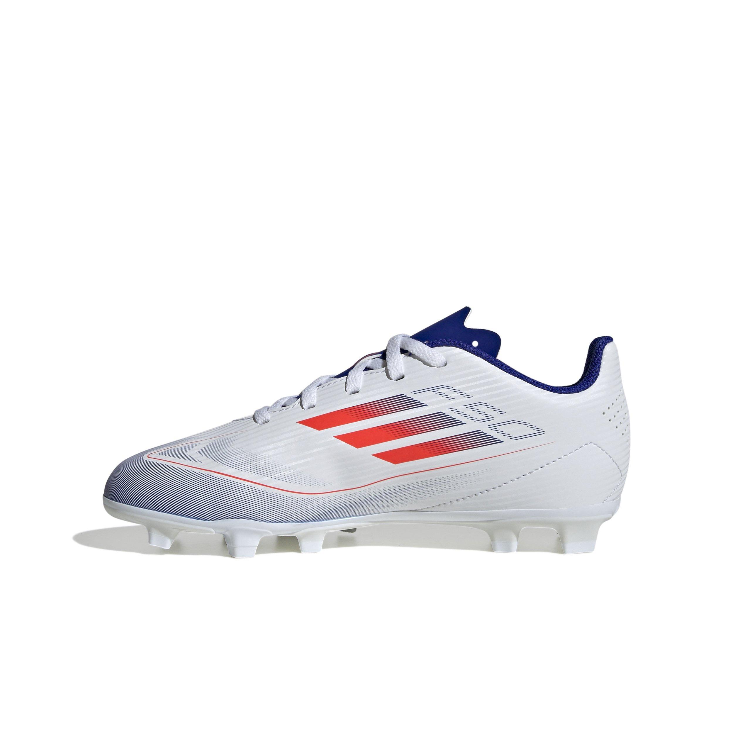 adidas F50 Club FG Grade School Kids' "Ftwr White/Solar Red/Lucid Blue" Soccer Cleat