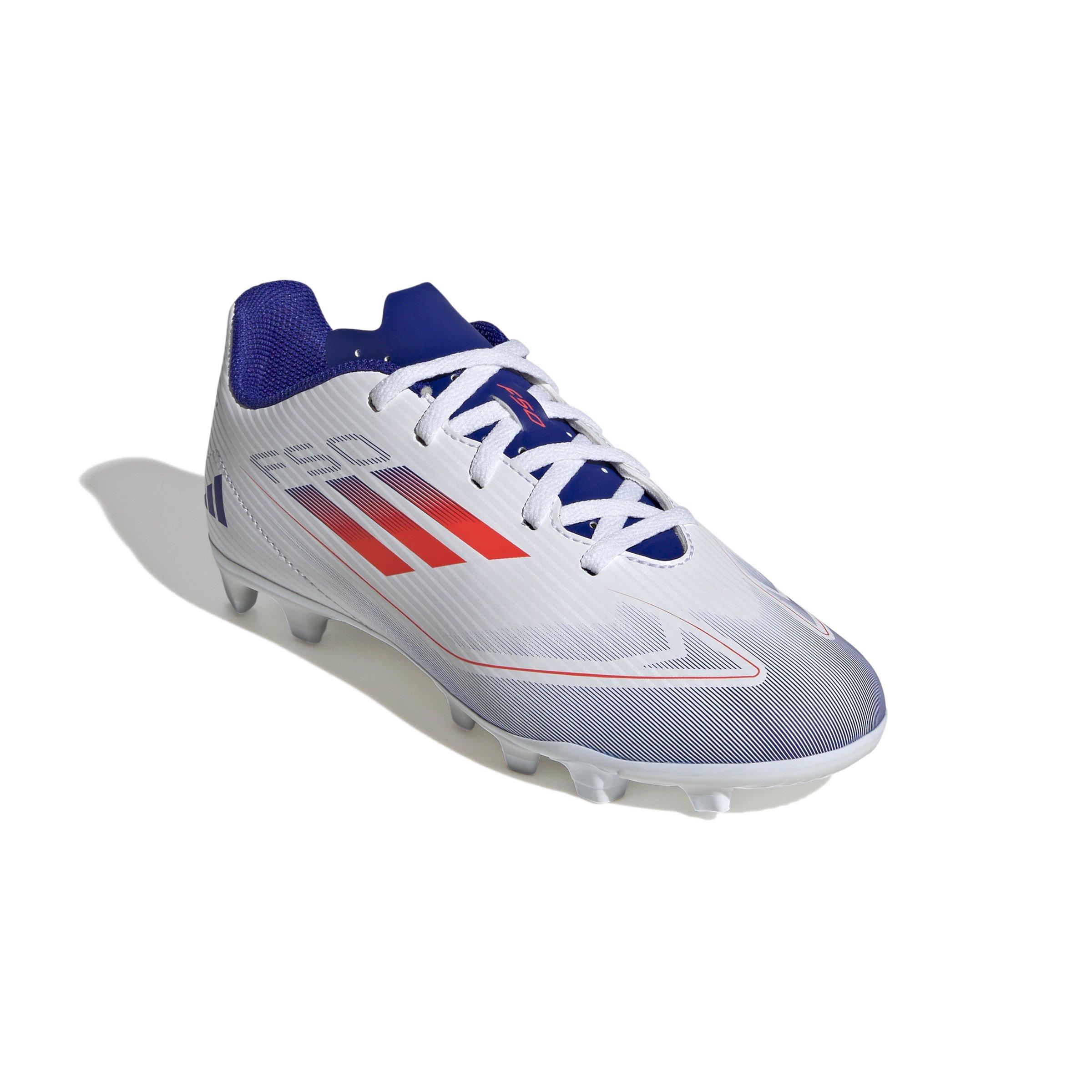 adidas F50 Club FG Grade School Kids' "Ftwr White/Solar Red/Lucid Blue" Soccer Cleat