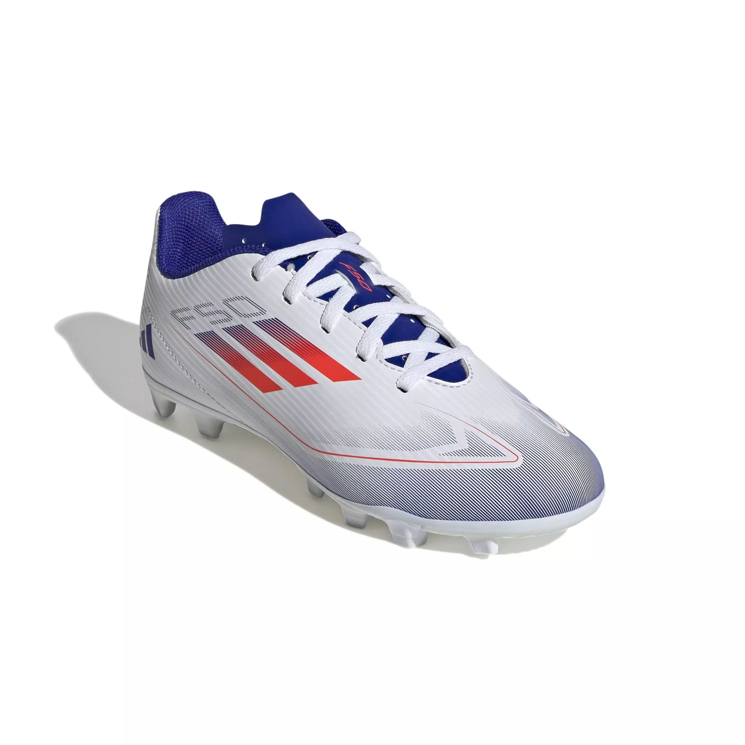 adidas F50 Club FG "Ftwr White/Solar Red/Lucid Blue" Grade School Kids' Soccer Cleat - WHITE/RED/BLUE