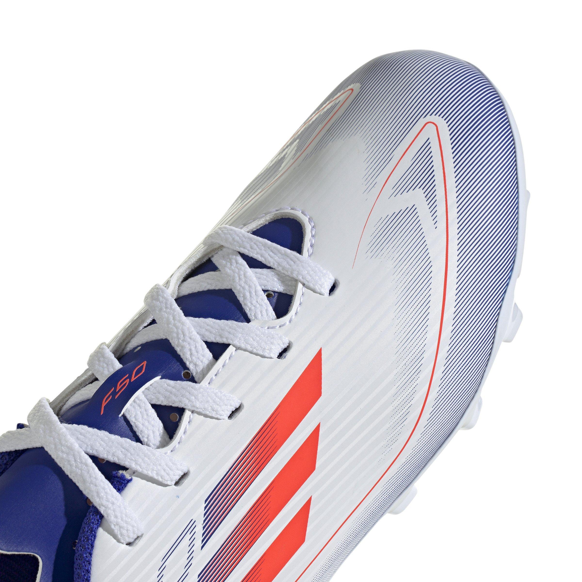 adidas F50 Club FG Grade School Kids' "Ftwr White/Solar Red/Lucid Blue" Soccer Cleat