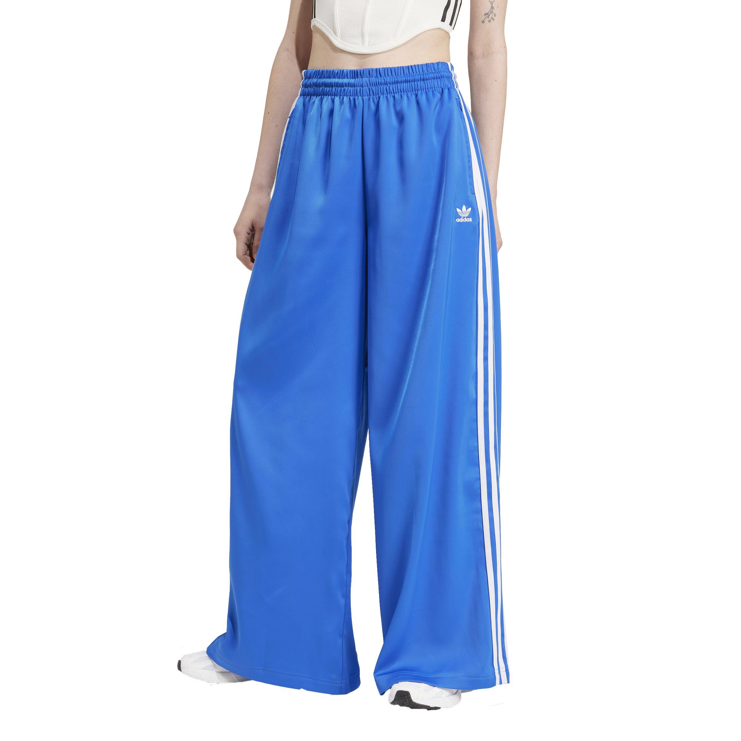 adidas Women's Satin Wide Leg Joggers - BLUE/WHITE