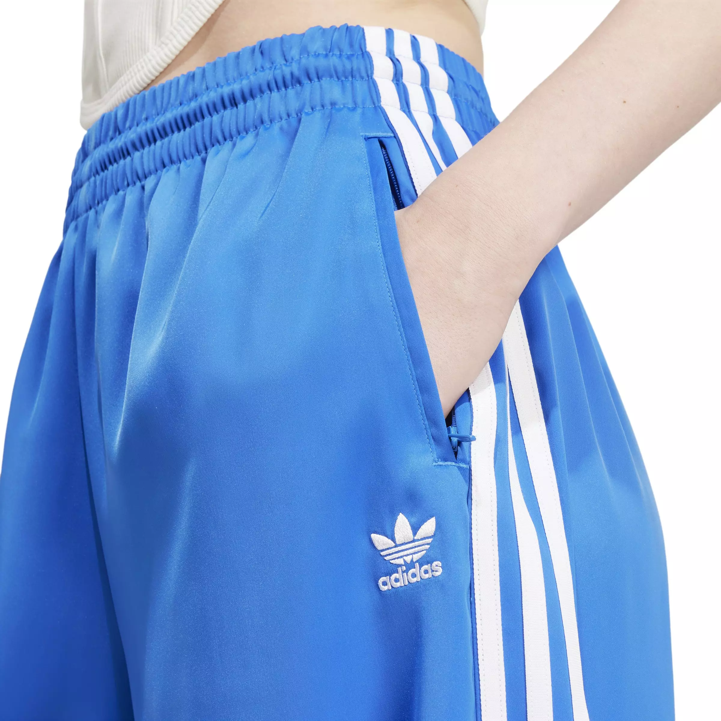 adidas Women's Satin Wide Leg Joggers - BLUE/WHITE