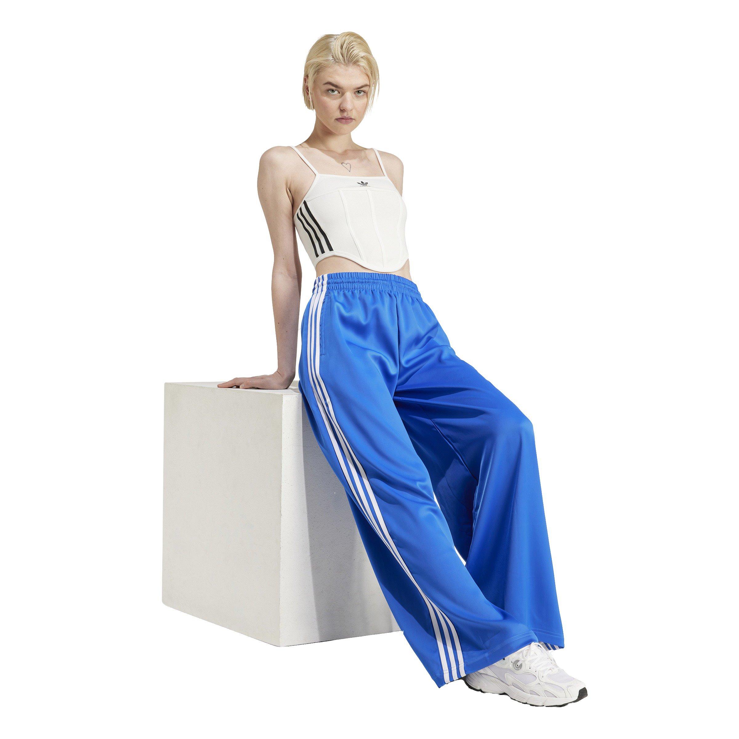 adidas Women's Satin Wide Leg Joggers - BLUE/WHITE Thumbnail View 5