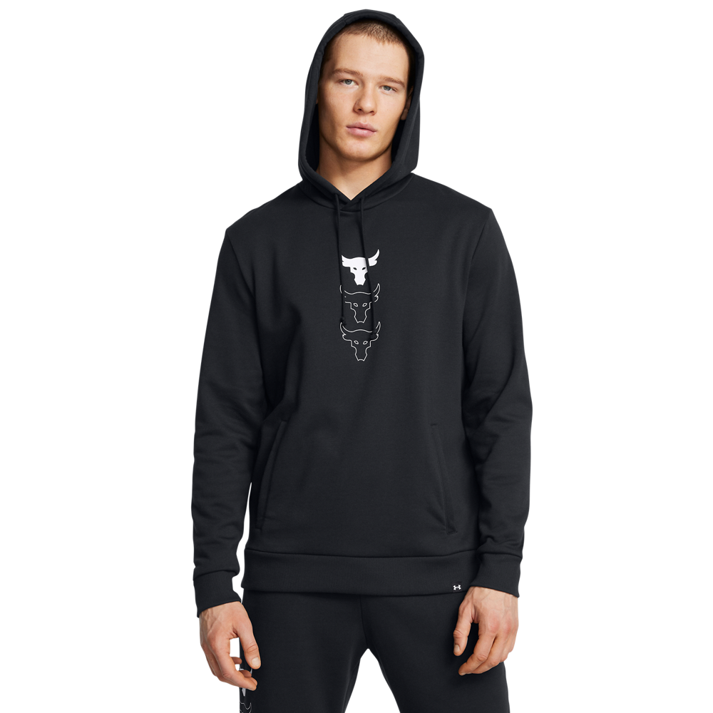 Under Armour Men's Project Rock Rival Fleece Pullover Hoodie - BLACK Thumbnail View 1