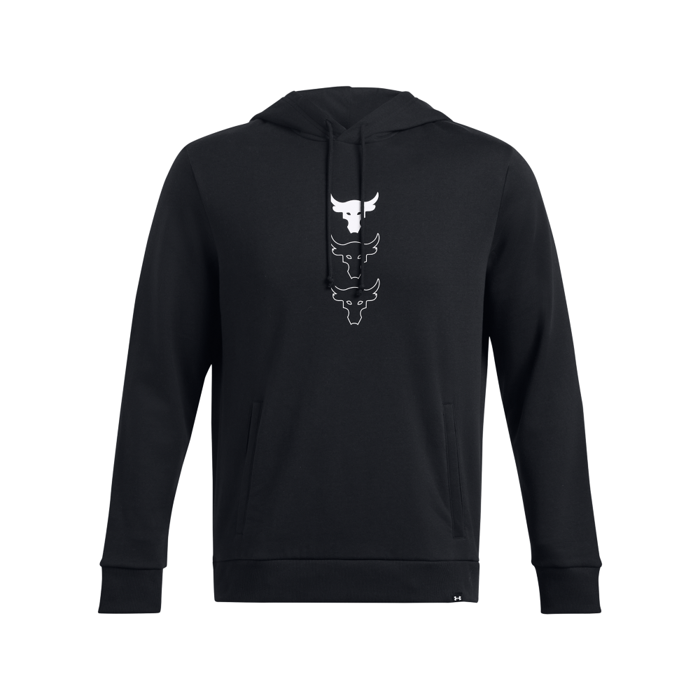 Under Armour Men's Project Rock Rival Fleece Pullover Hoodie - BLACK Thumbnail View 4