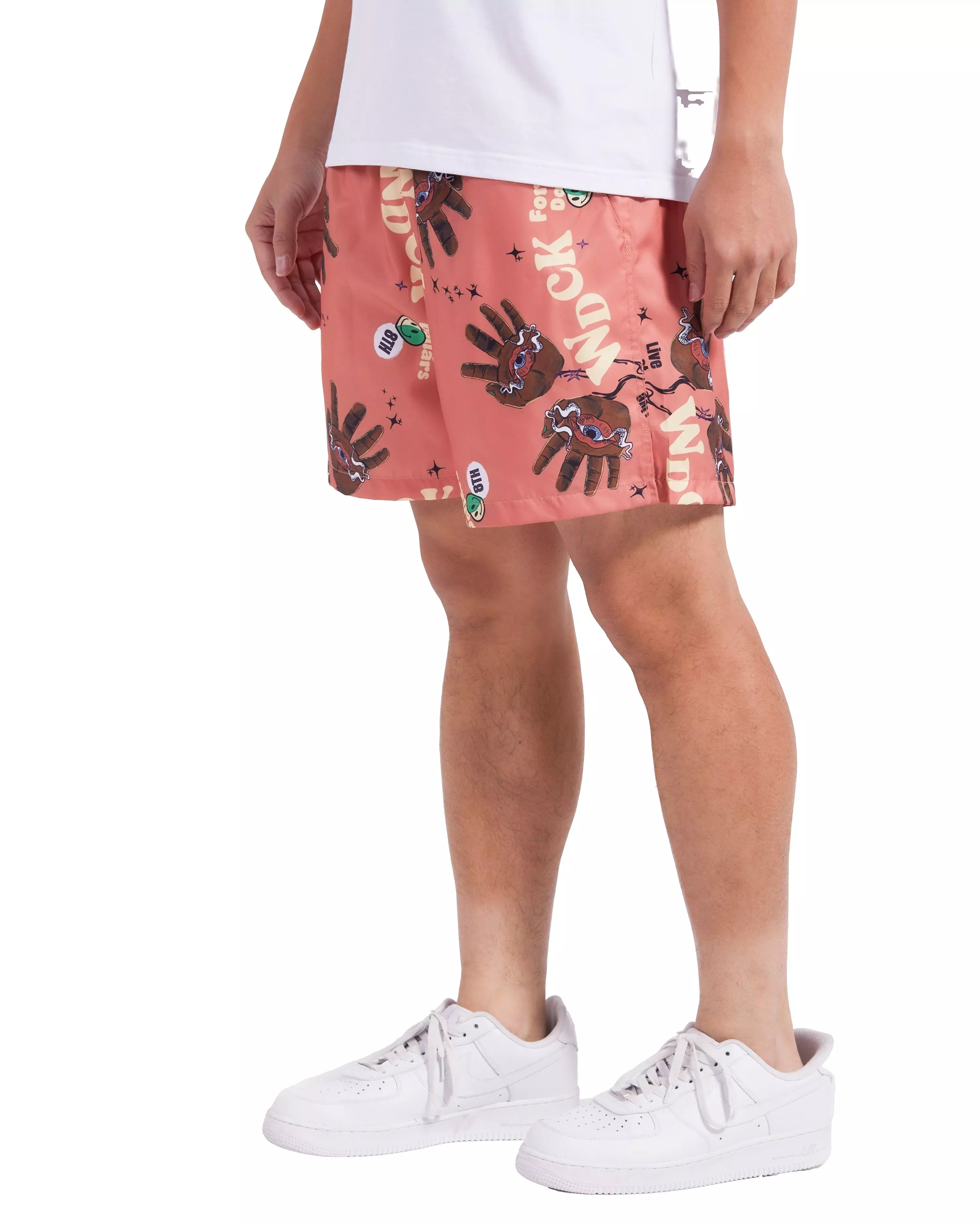 Wedding Cake Men's Put Your Hands Up Mesh Shorts - SALMON