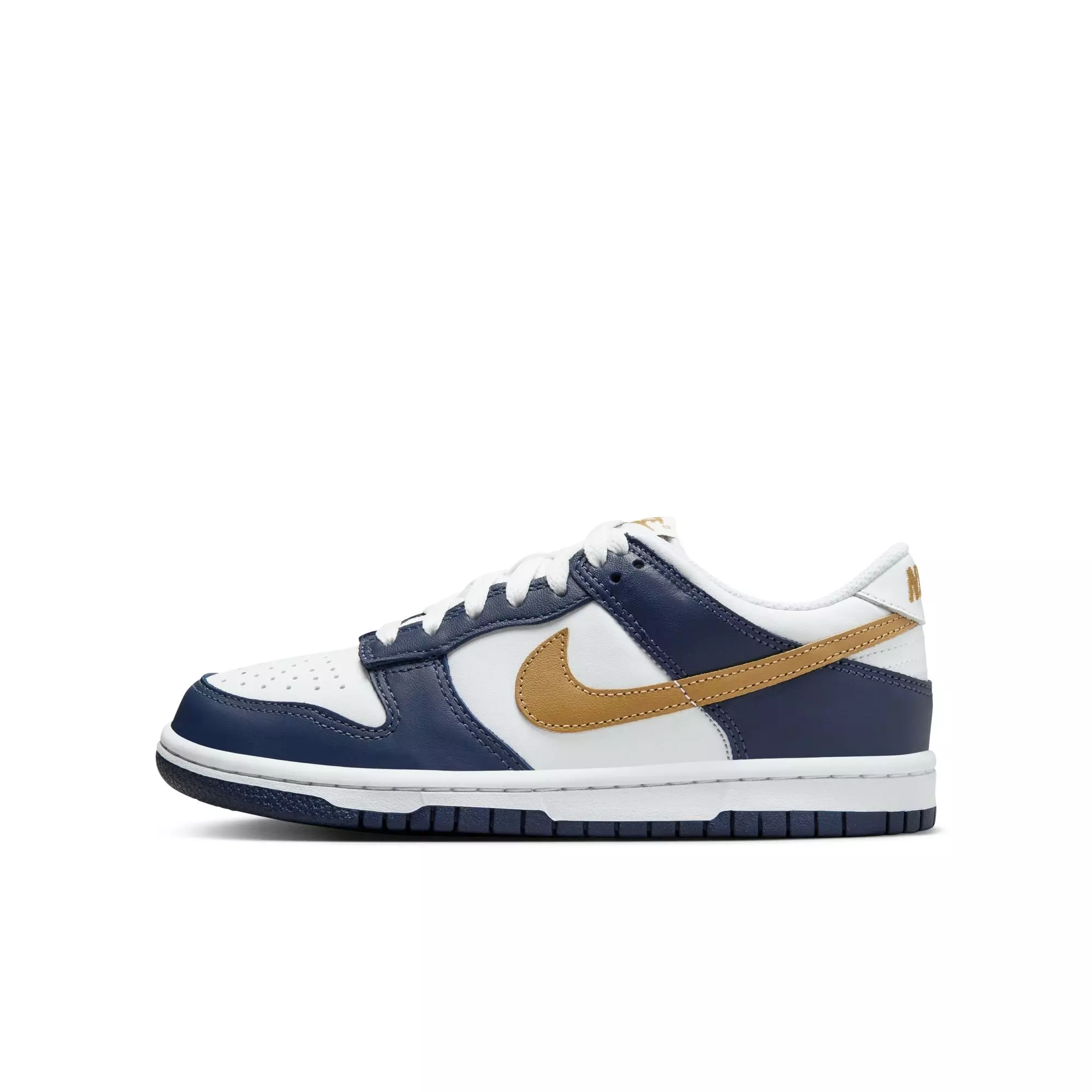 Nike Dunk Low "White/Wheat/Midnight Navy" Grade School Boys' Shoe - WHITE/NAVY/GOLD