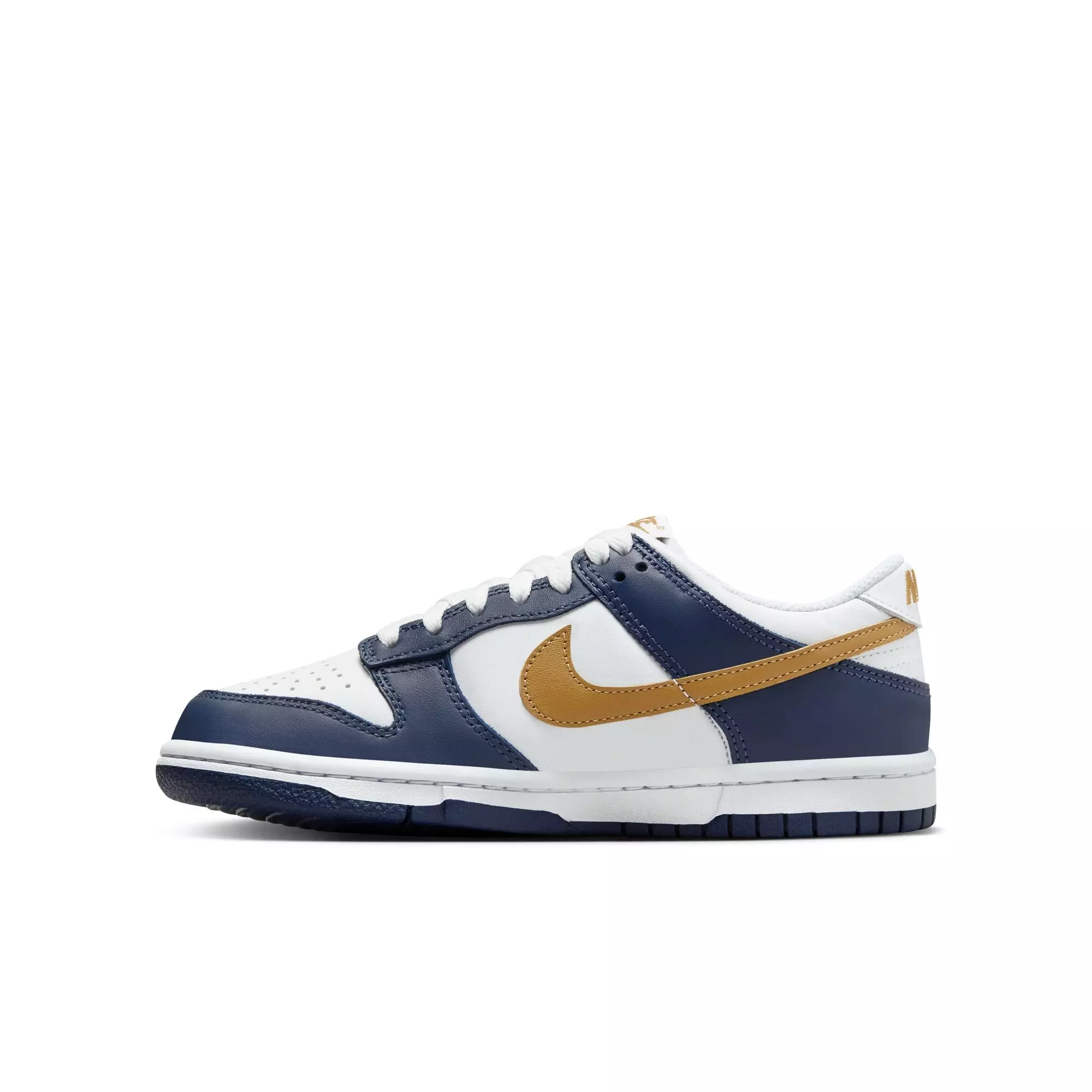 Nike Dunk Low "White/Wheat/Midnight Navy" Grade School Boys' Shoe - WHITE/NAVY/GOLD
