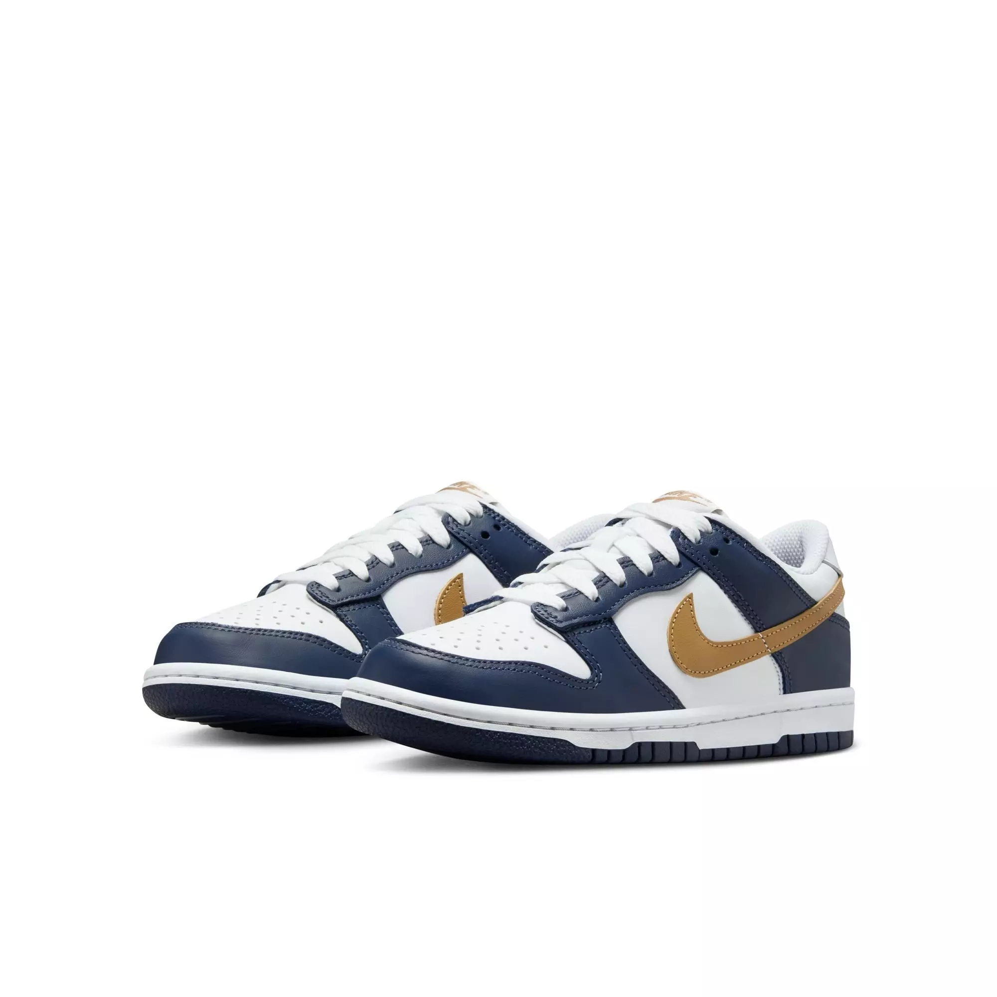 Nike Dunk Low "White/Wheat/Midnight Navy" Grade School Boys' Shoe - WHITE/NAVY/GOLD