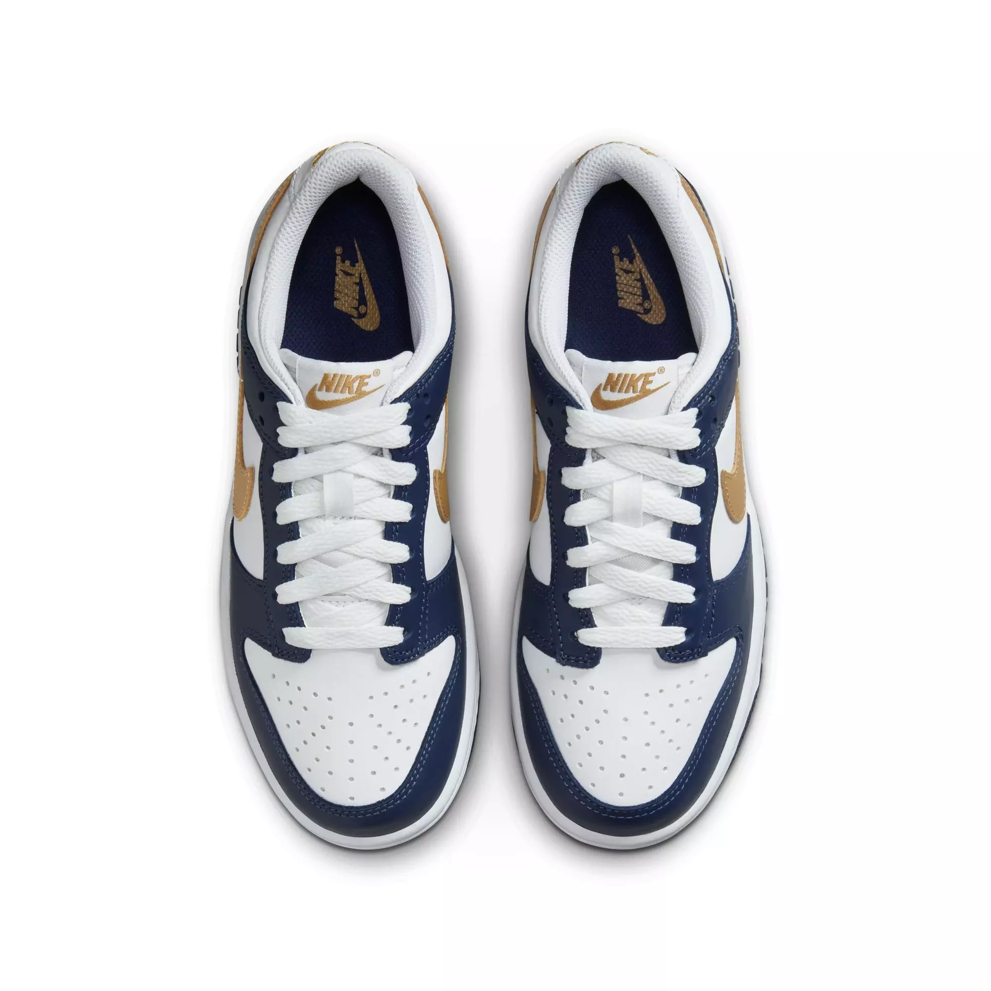 Nike Dunk Low "White/Wheat/Midnight Navy" Grade School Boys' Shoe - WHITE/NAVY/GOLD