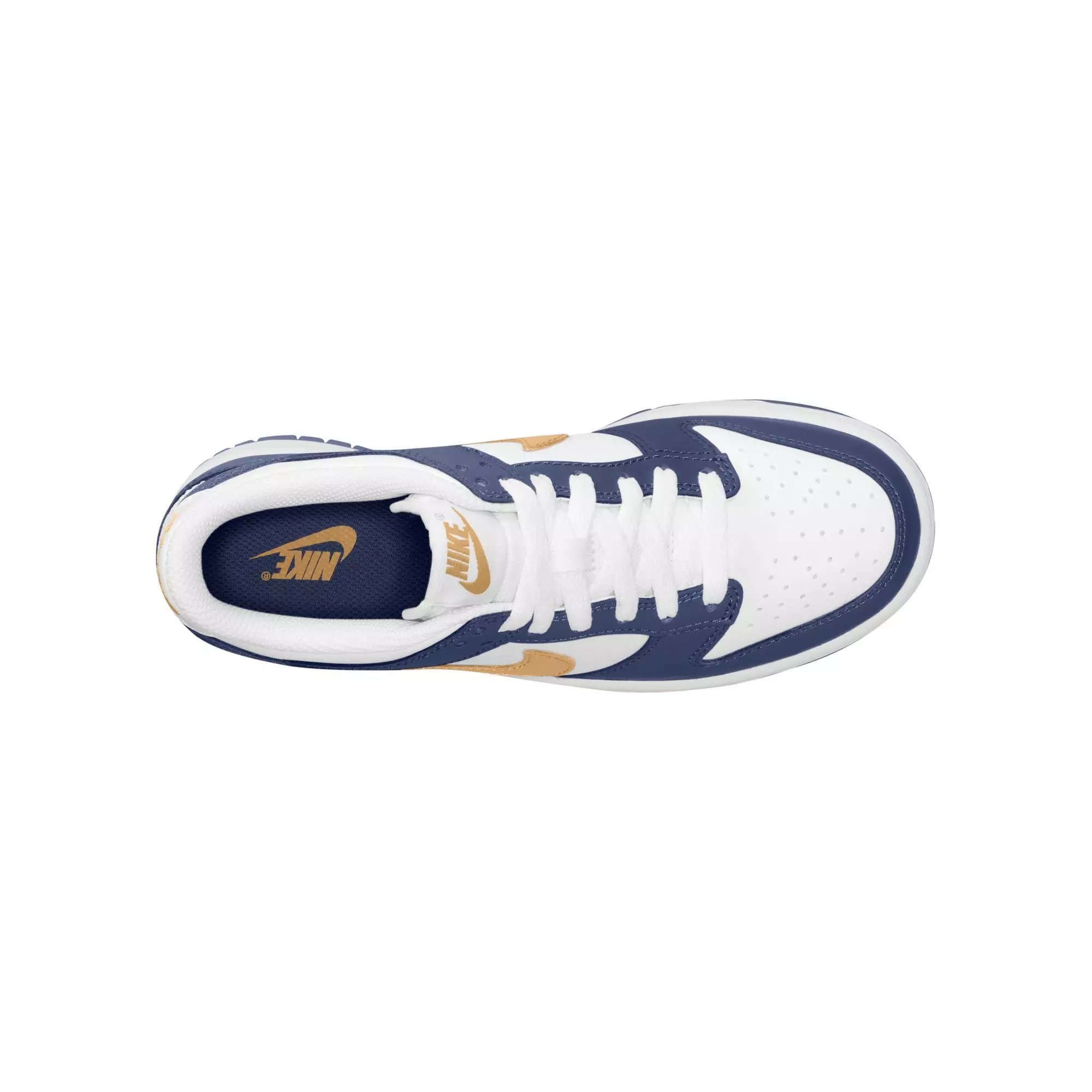 Nike Dunk Low "White/Wheat/Midnight Navy" Grade School Boys' Shoe - WHITE/NAVY/GOLD