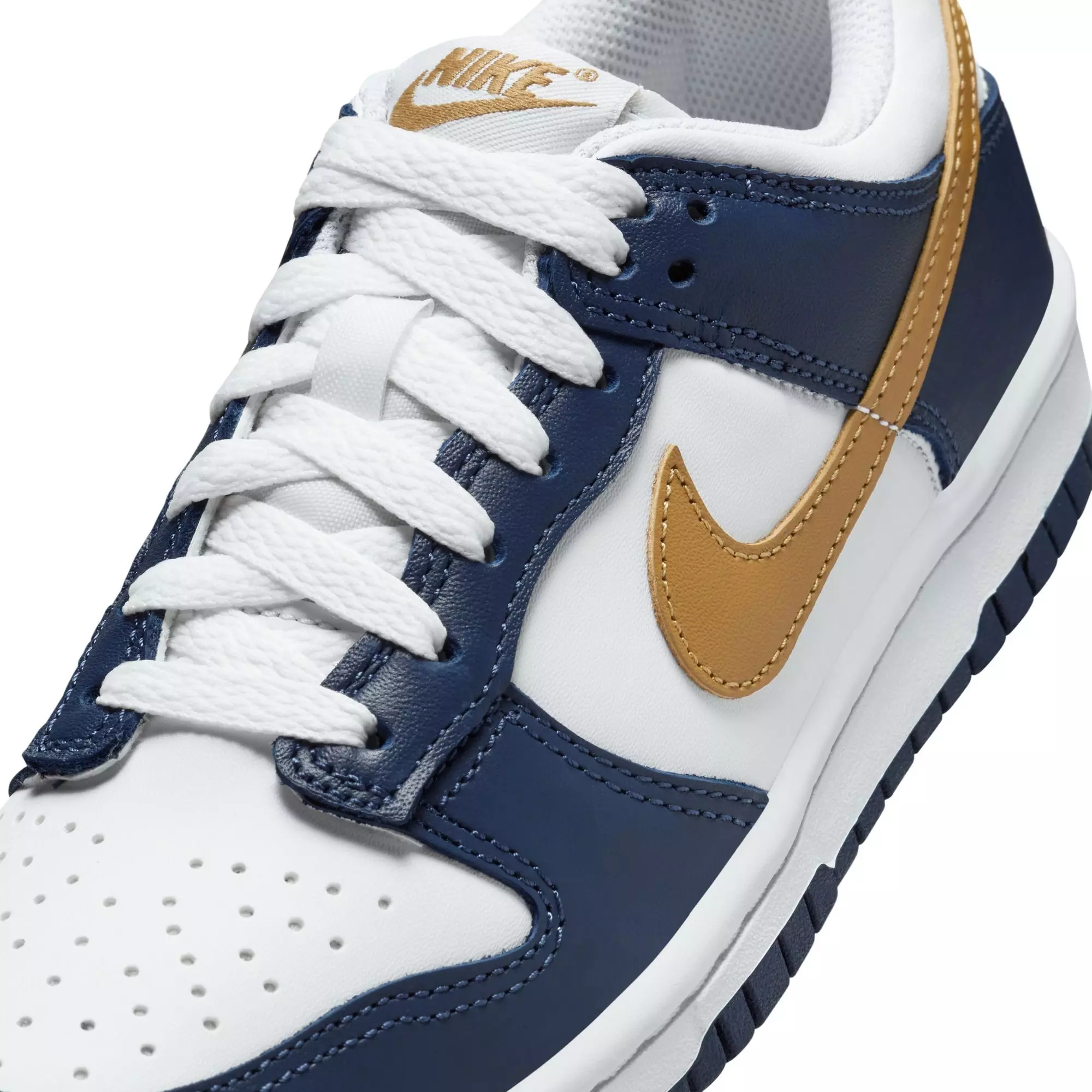 Nike Dunk Low "White/Wheat/Midnight Navy" Grade School Boys' Shoe - WHITE/NAVY/GOLD